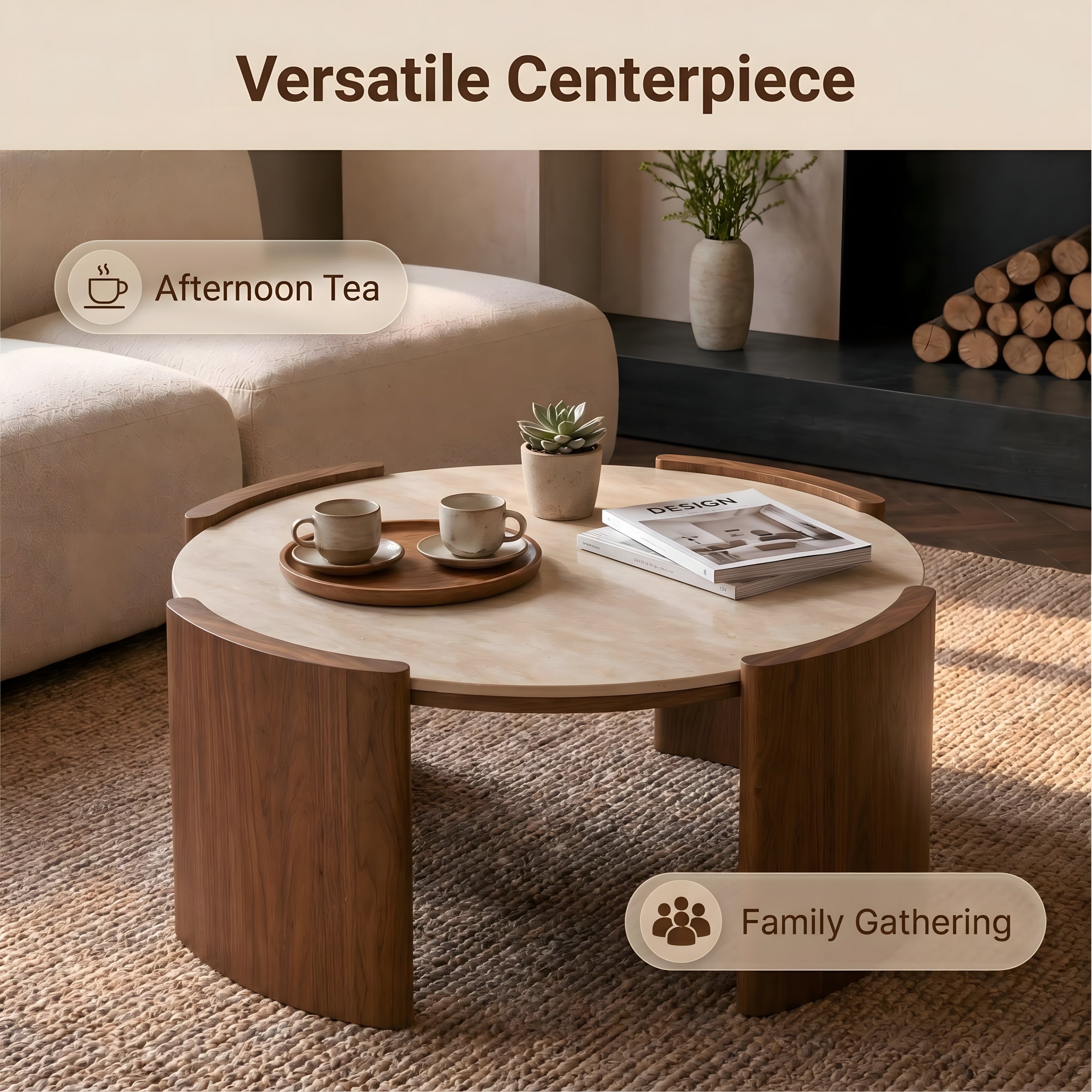 Anselm Round Travertine Coffee Table