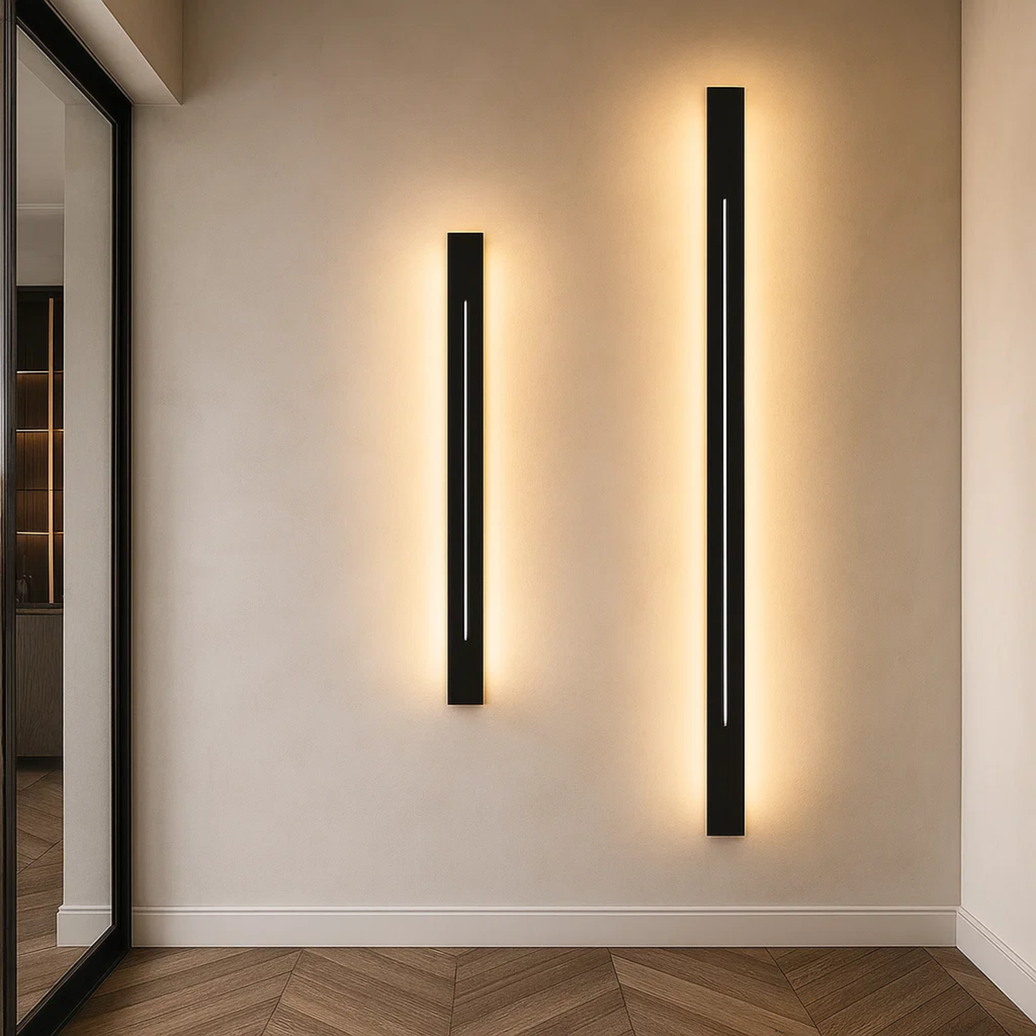 Moderne verticale zwart-gouden LED wandlamp