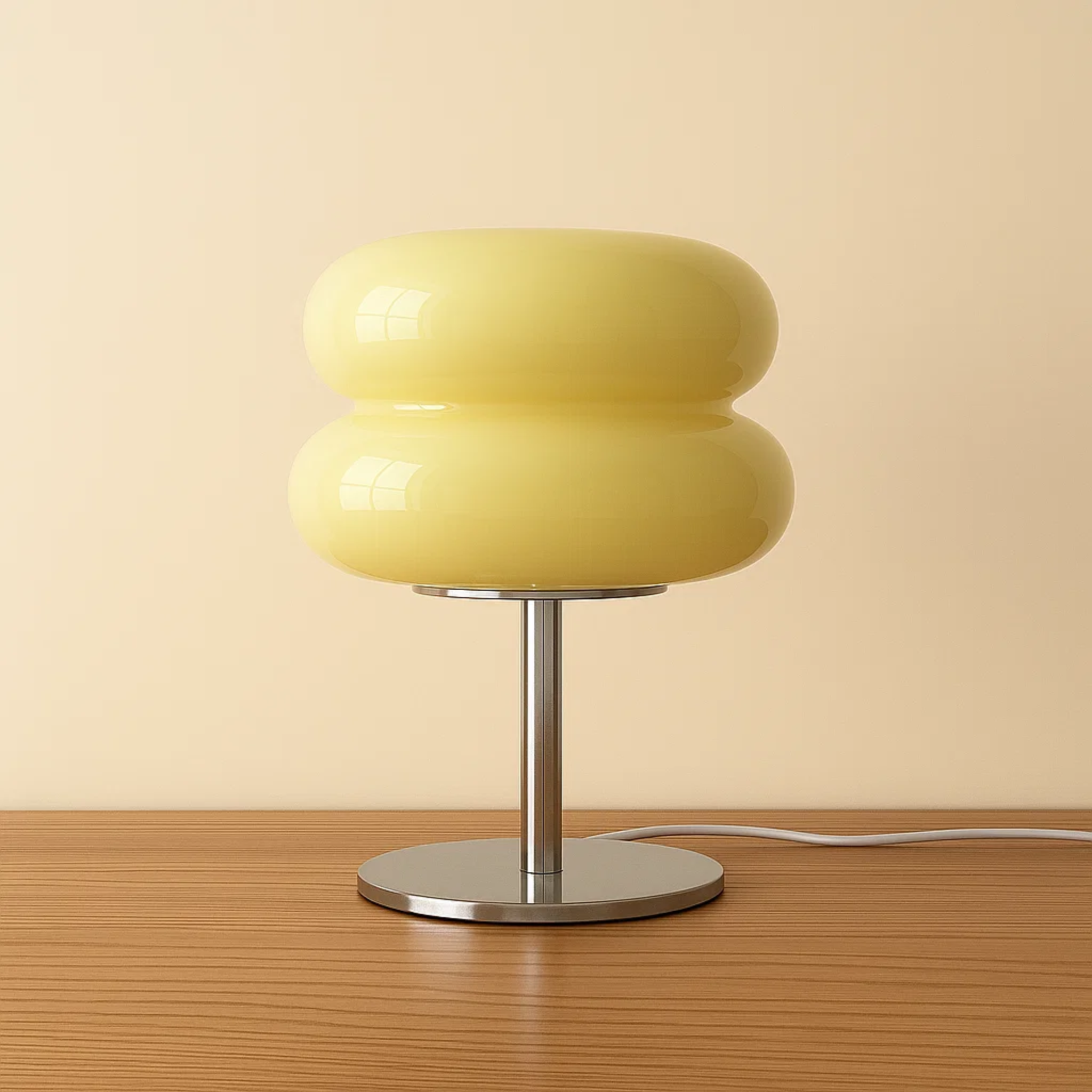 Retro tafellamp met ronde, tweedelige glazen kap