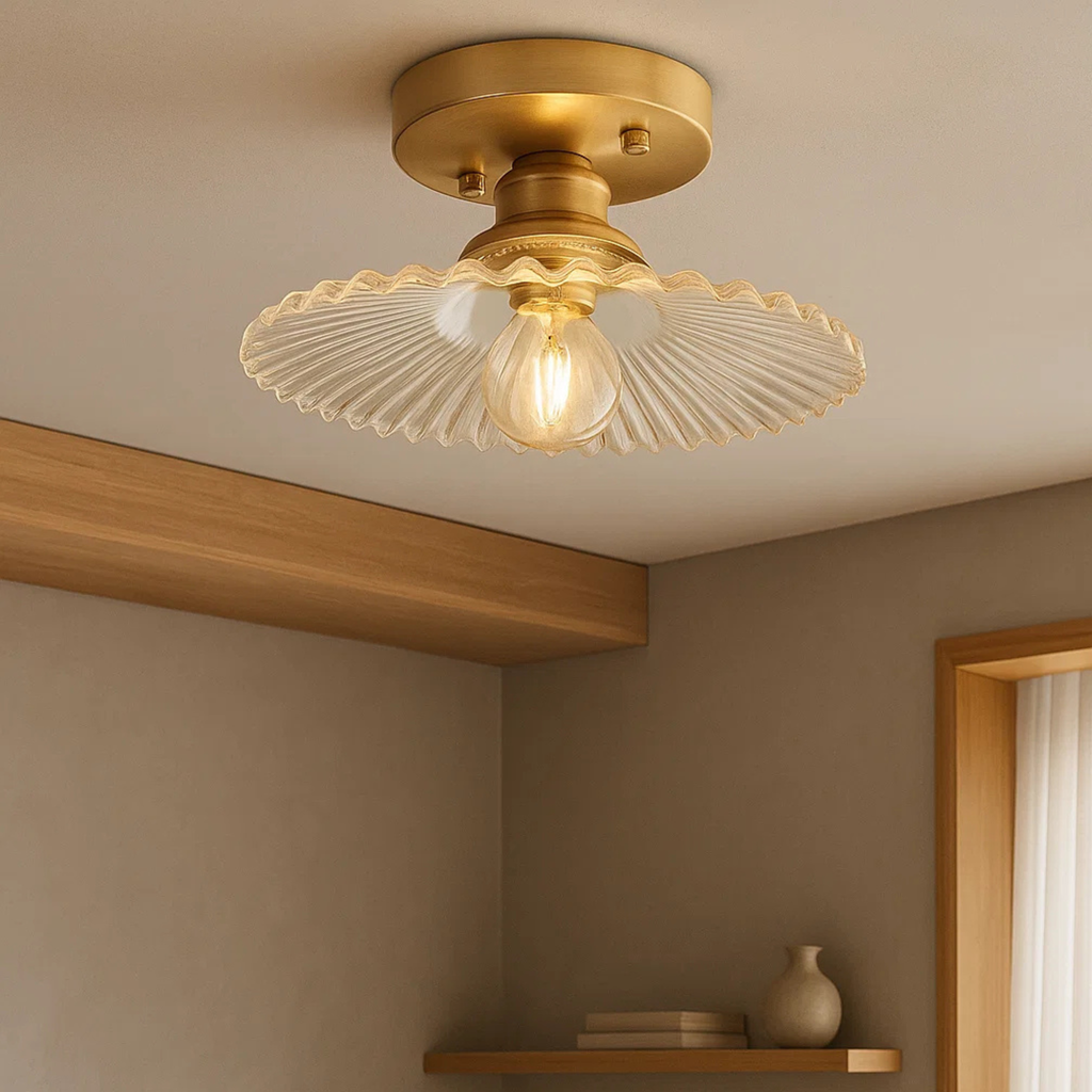 Ceiling Lamp with Ribbed, Flared Shade