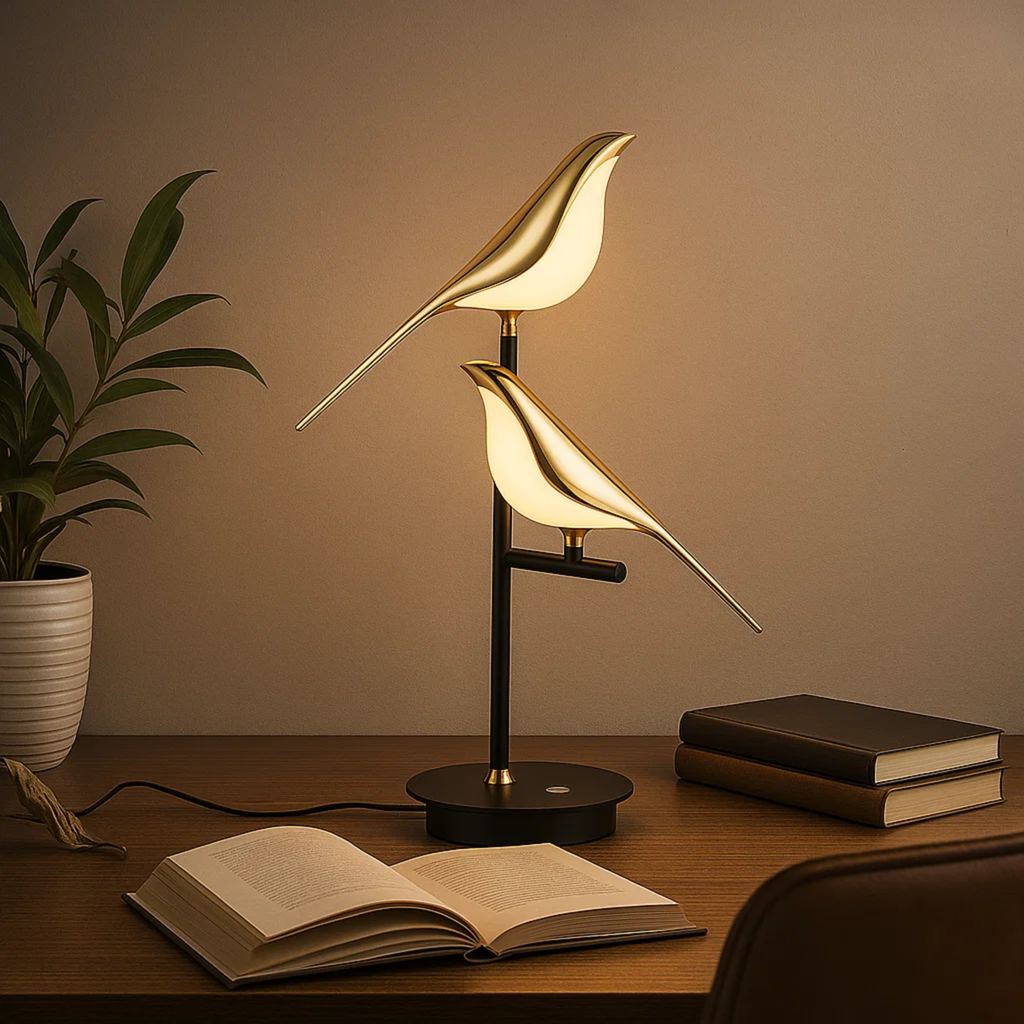 LED-tafellamp met vogelfiguren