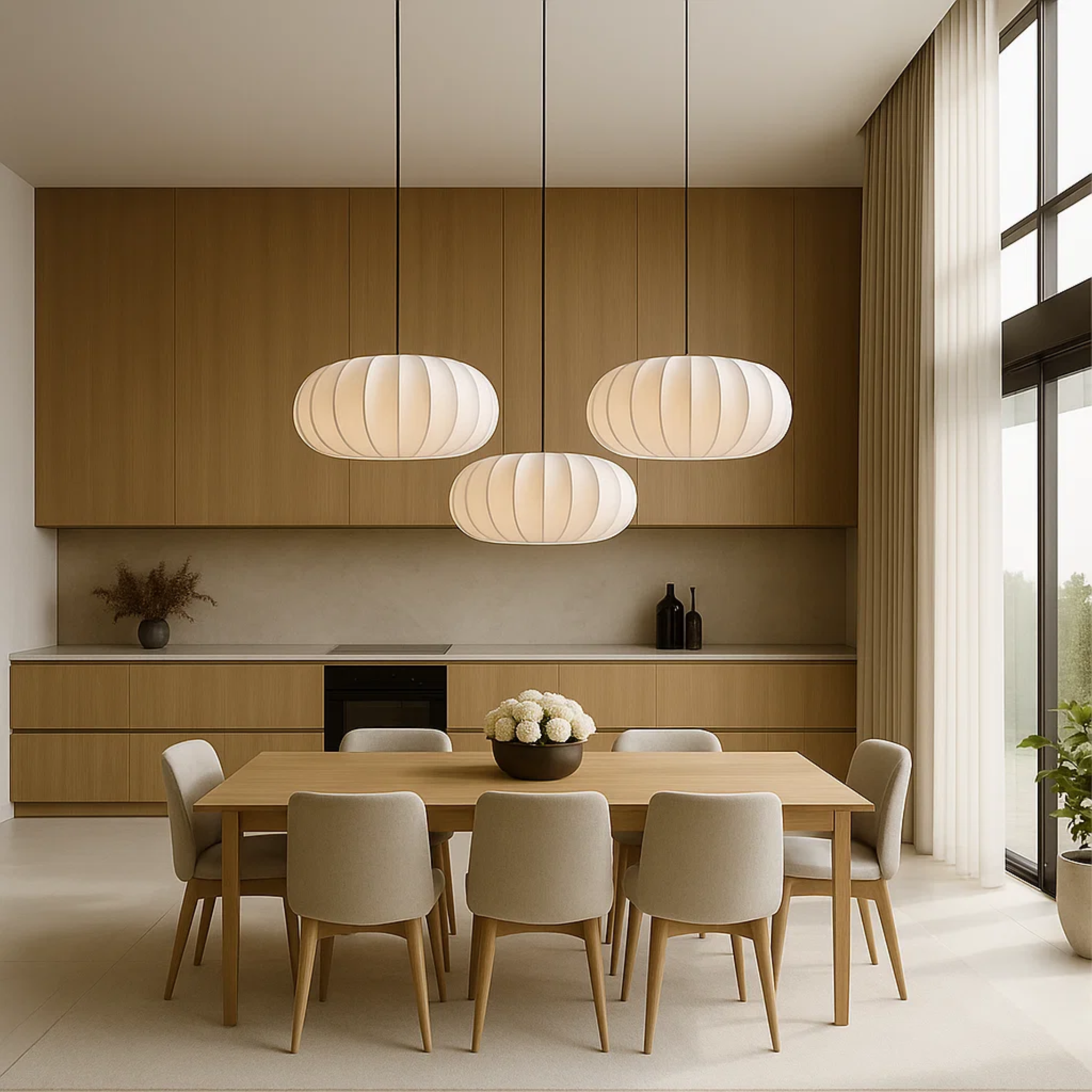 Japandi hanglamp met geplooide kap