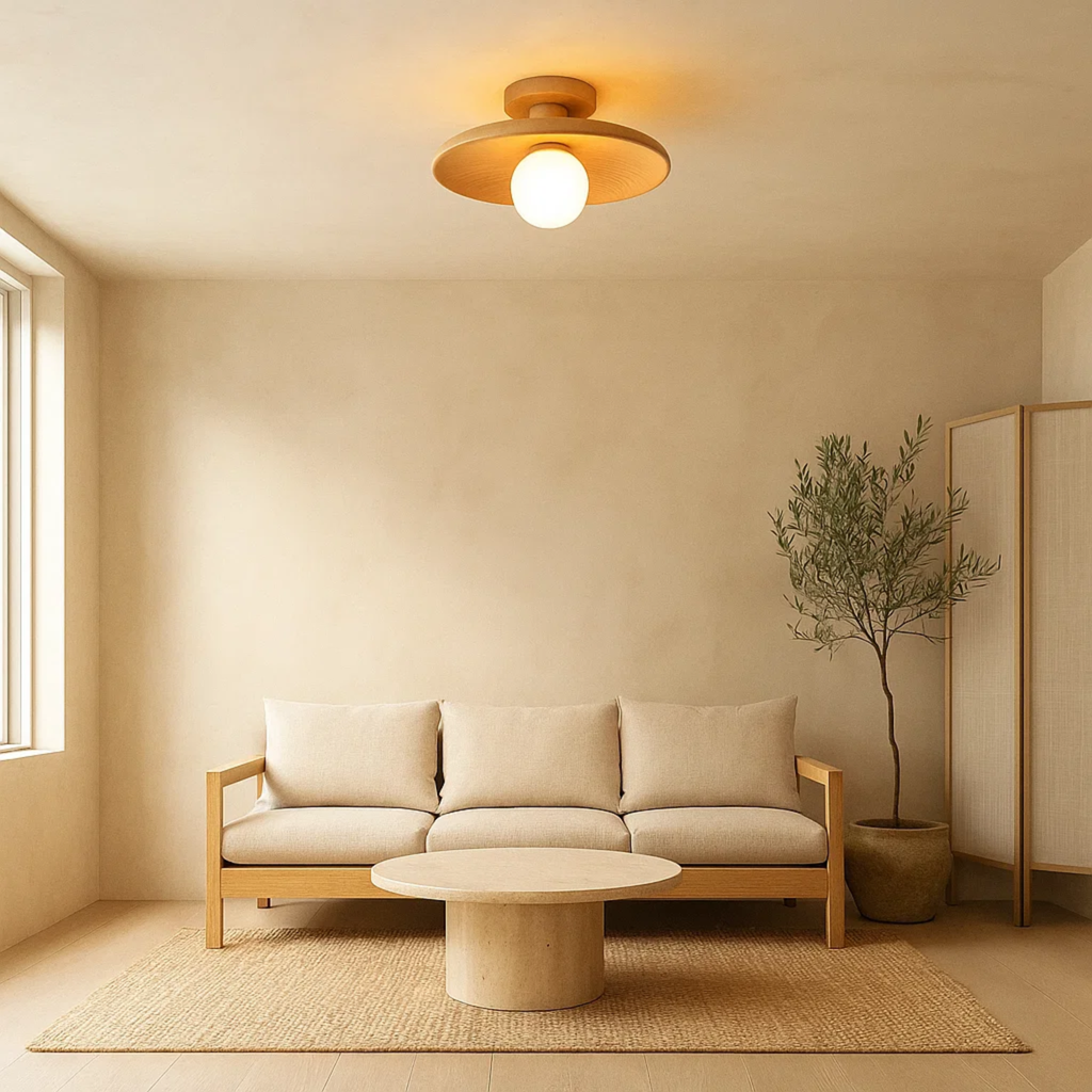 Ceiling Lamp with Shallow Bowl-Shaped Shade in Japandi Style