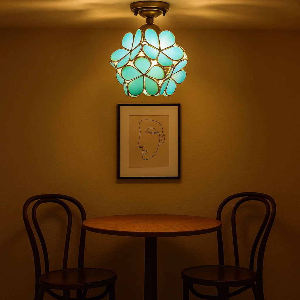 Retro Ceiling Lamp with Floral Motif in Tiffany Style