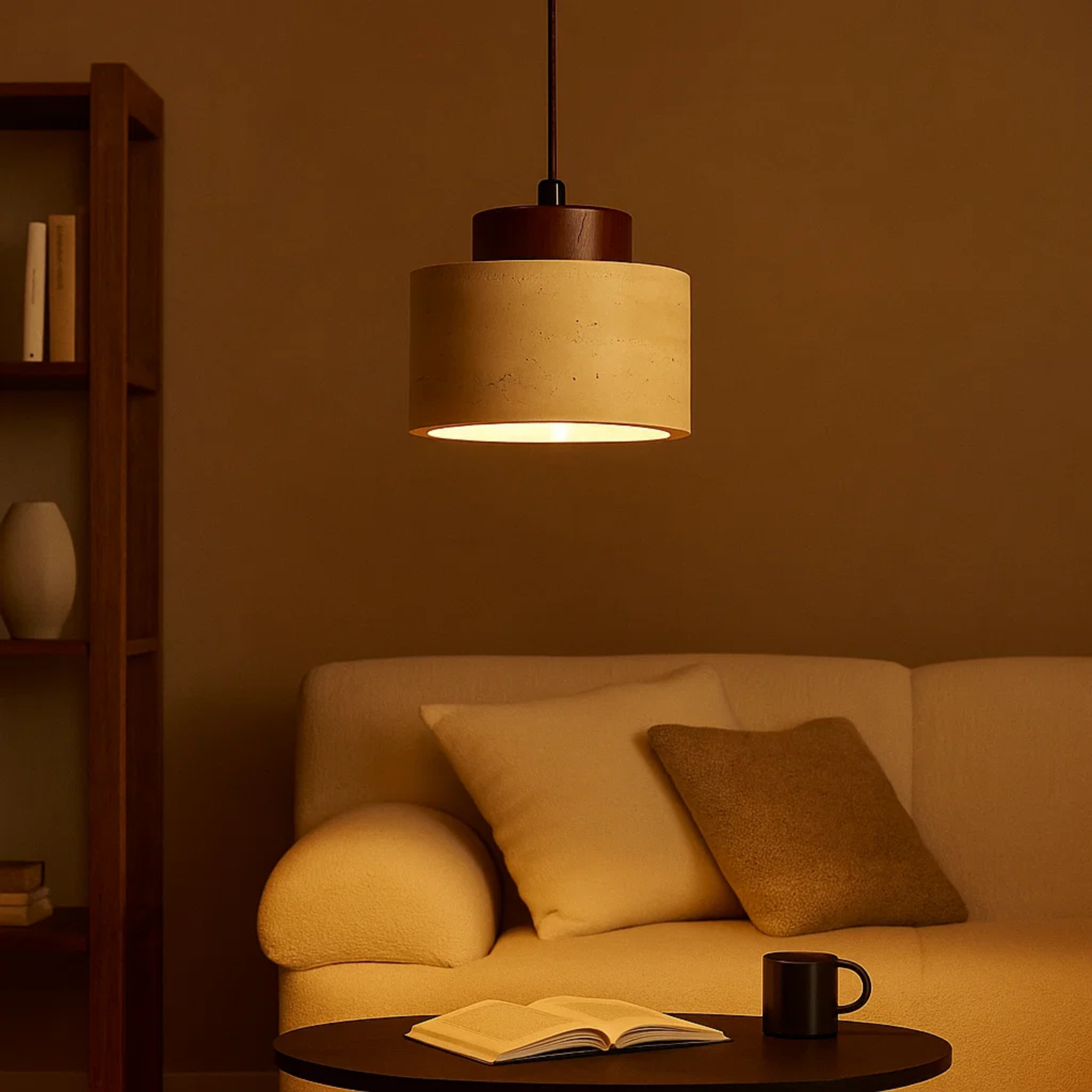 Travertine pendant lamp for a natural atmosphere