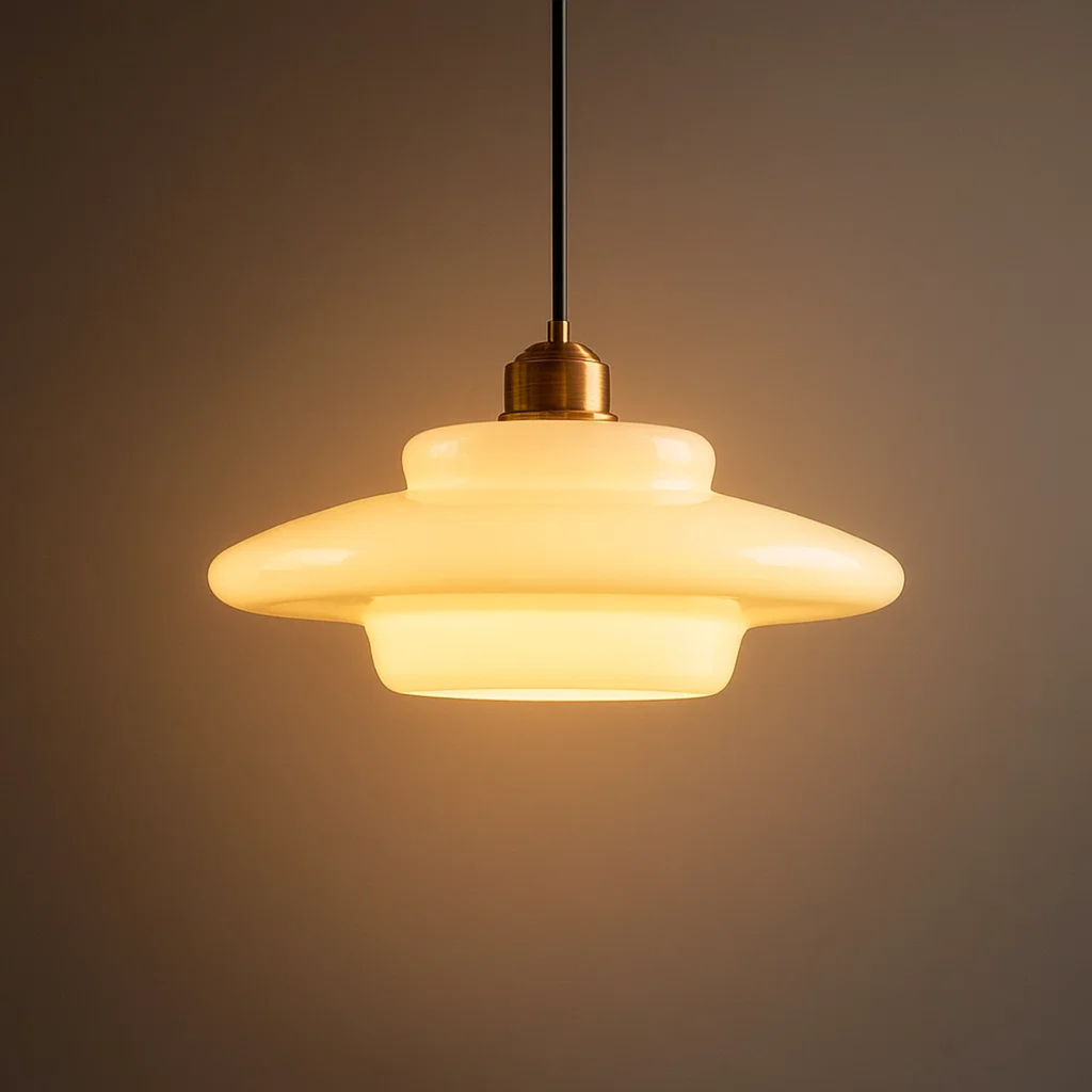 Witte glazen hanglamp in mid-centurystijl