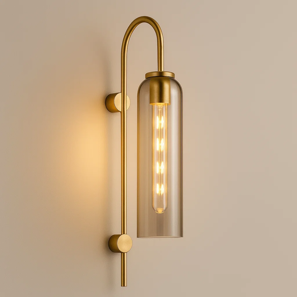 Metalen zwanenhals-wandlamp met glazen kap