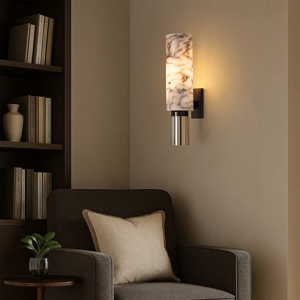 Wall lamp made of stone and copper