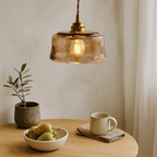 Rustic Pendant Lamp with Round Amber Glass Shade