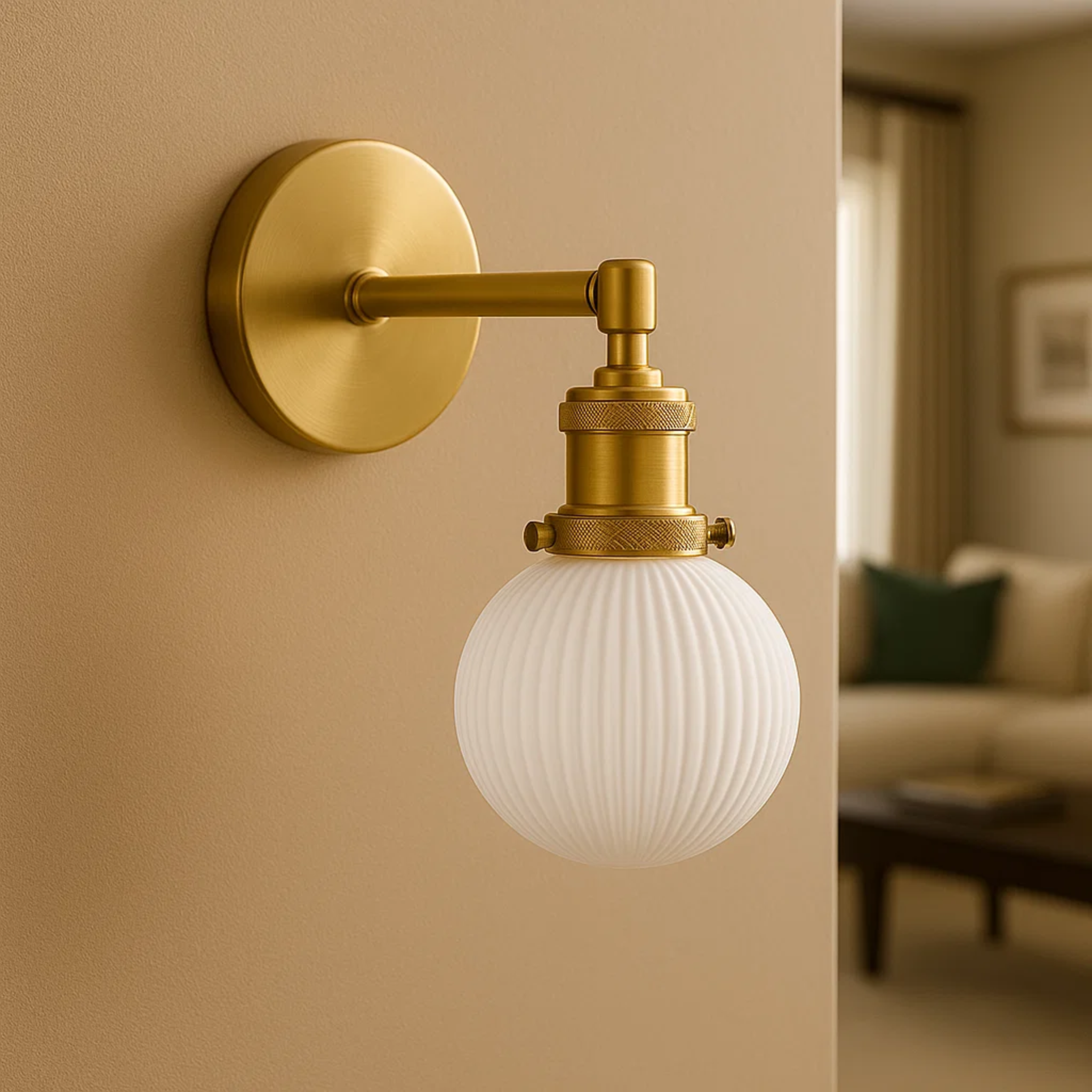 Moderne porseleinen wandlampen in messingkleur met wit