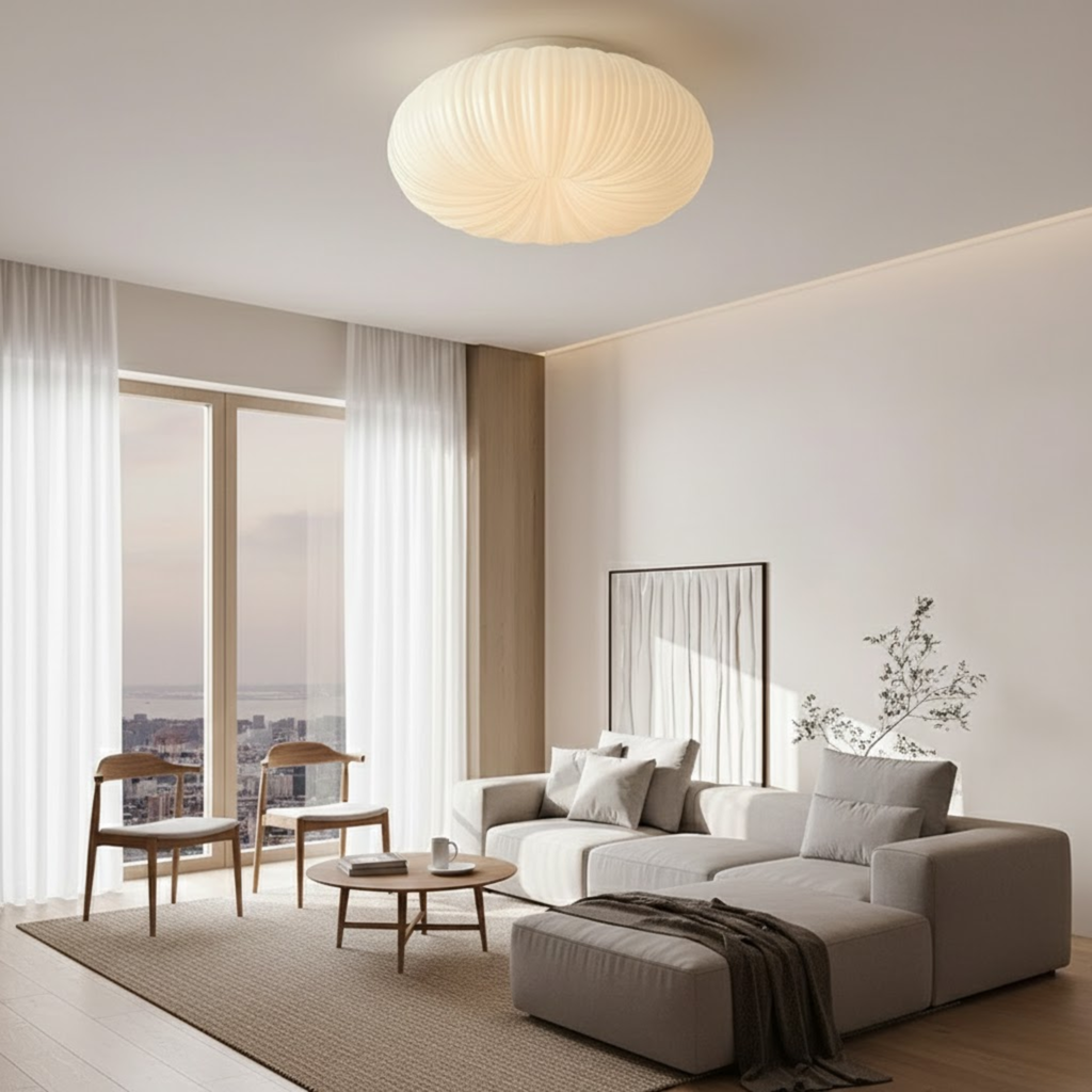 Japandi golvende plafondlamp met gebogen kap