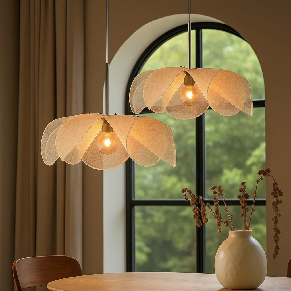 Bloemvormige plafondlamp van stof