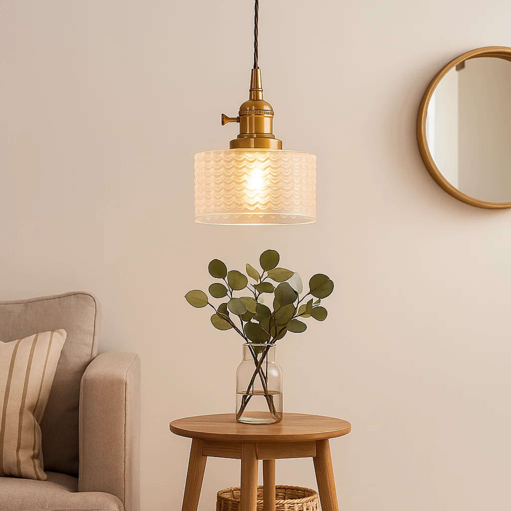 Klassieke hanglamp met golvend glazen kap