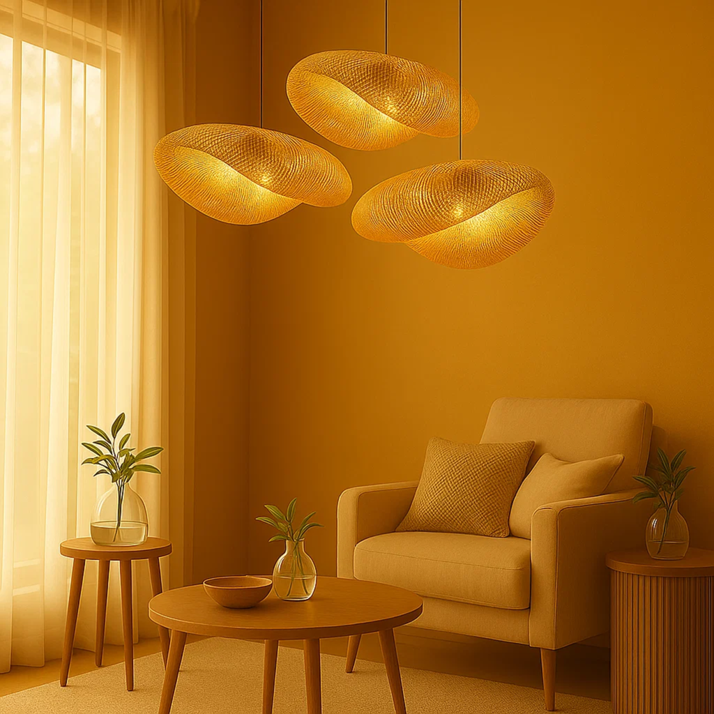 Warme bamboe plafondlamp voor een rustige sfeer