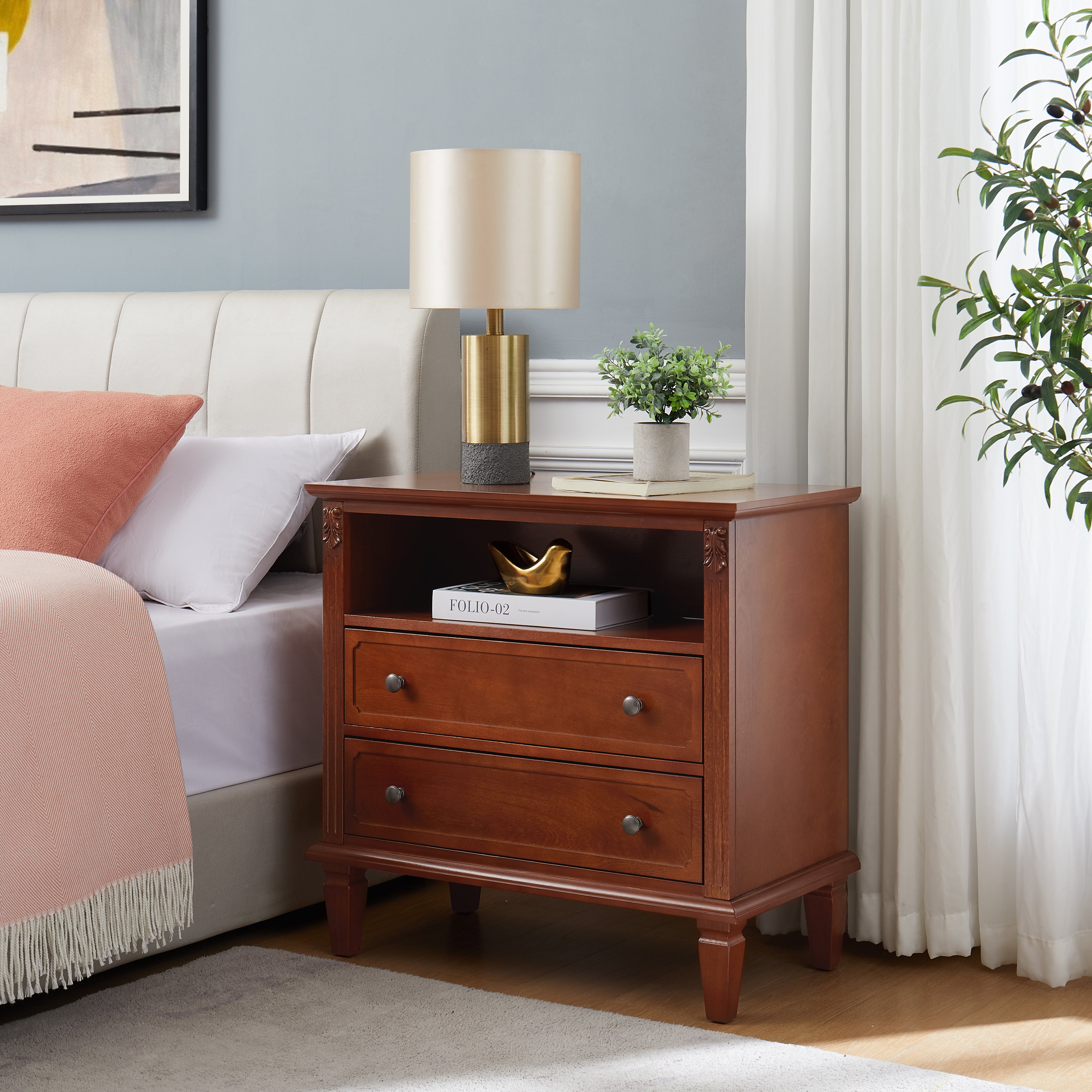 Anselm Fluted Solid Wood Nightstand