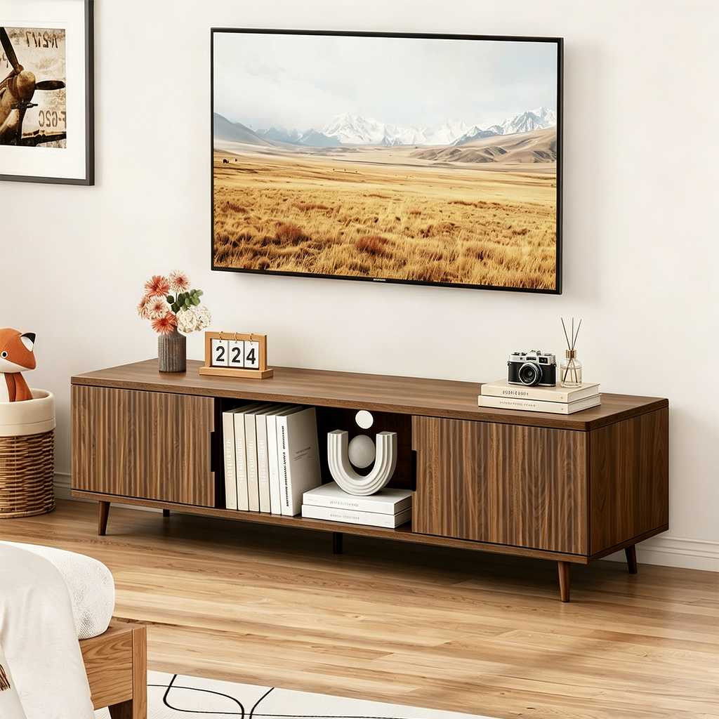Mikkel Fluted Walnut TV Stand