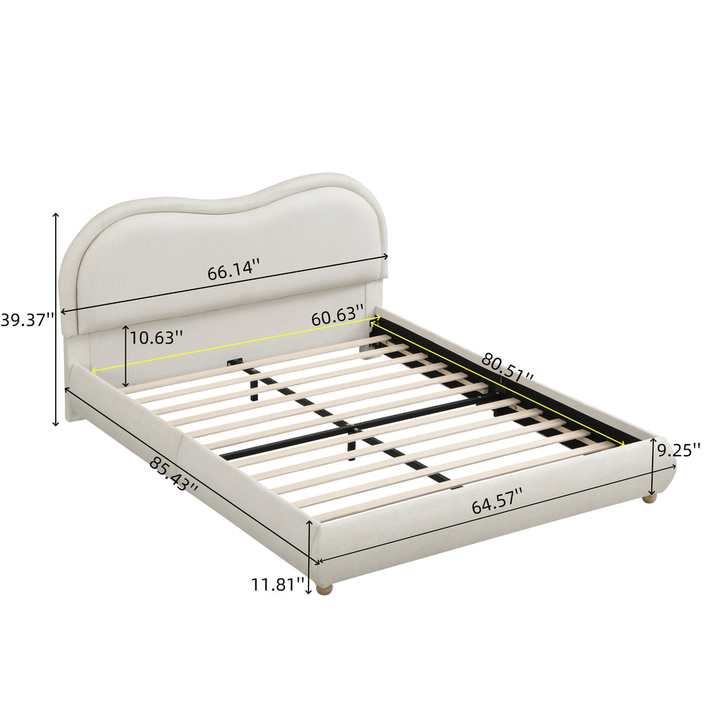 Dagmar Curved Oak Queen Platform Bed Frame