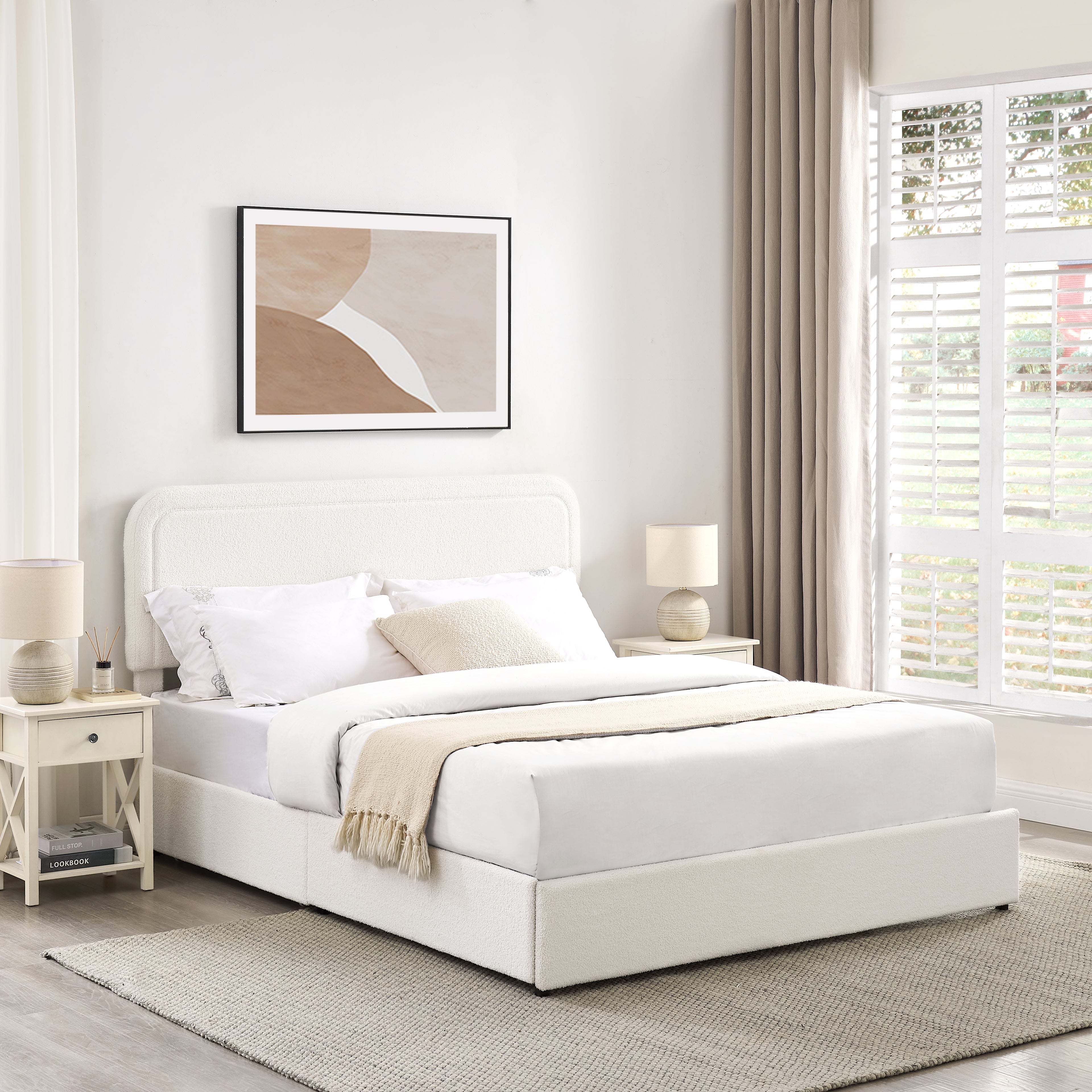 Kirsten Curved Boucle Queen Platform Bed Frame