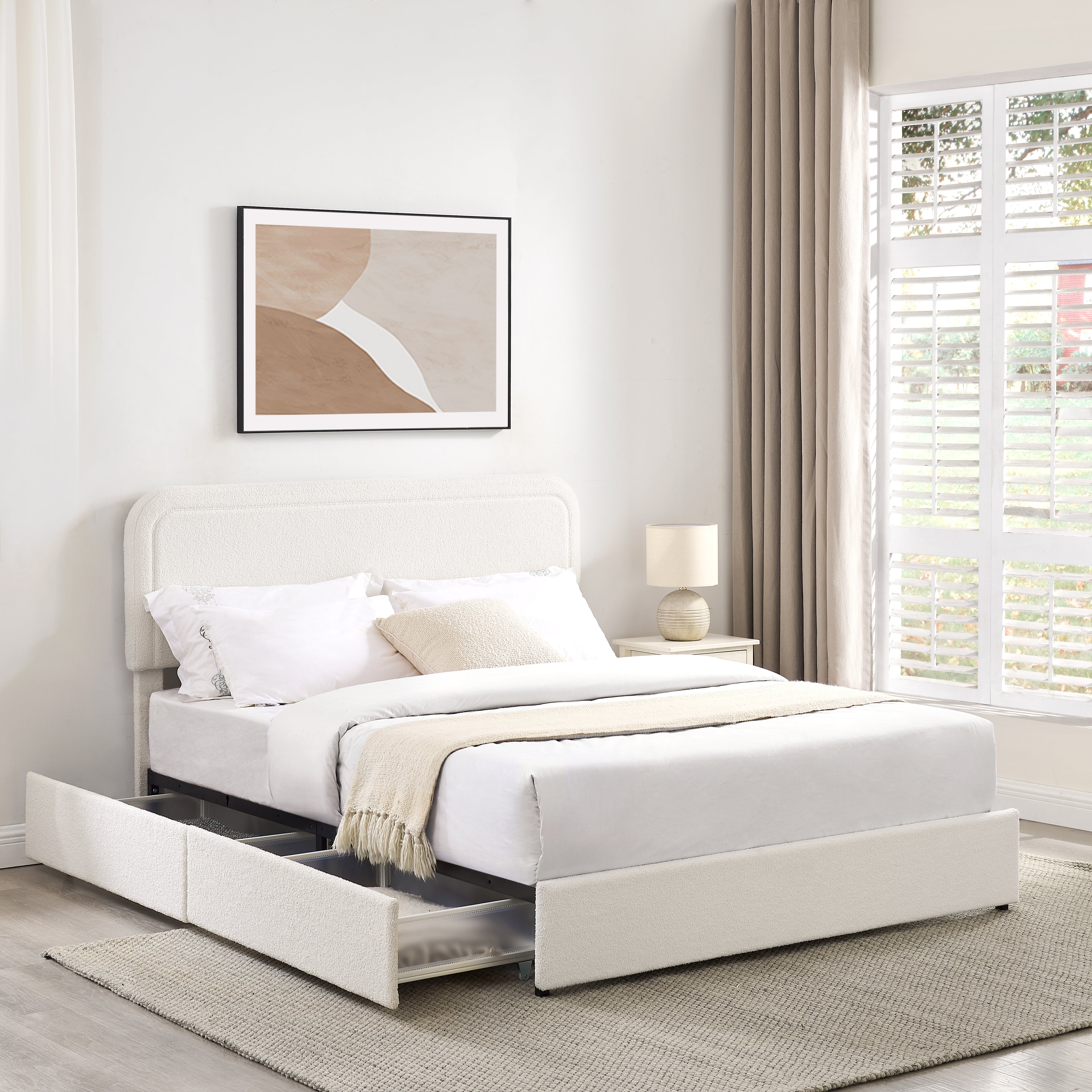 Kirsten Curved Boucle Queen Platform Bed Frame