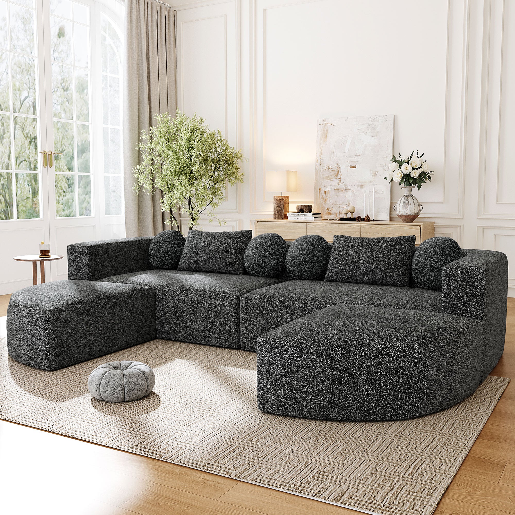 Oda Curved Boucle Sectional Sofa