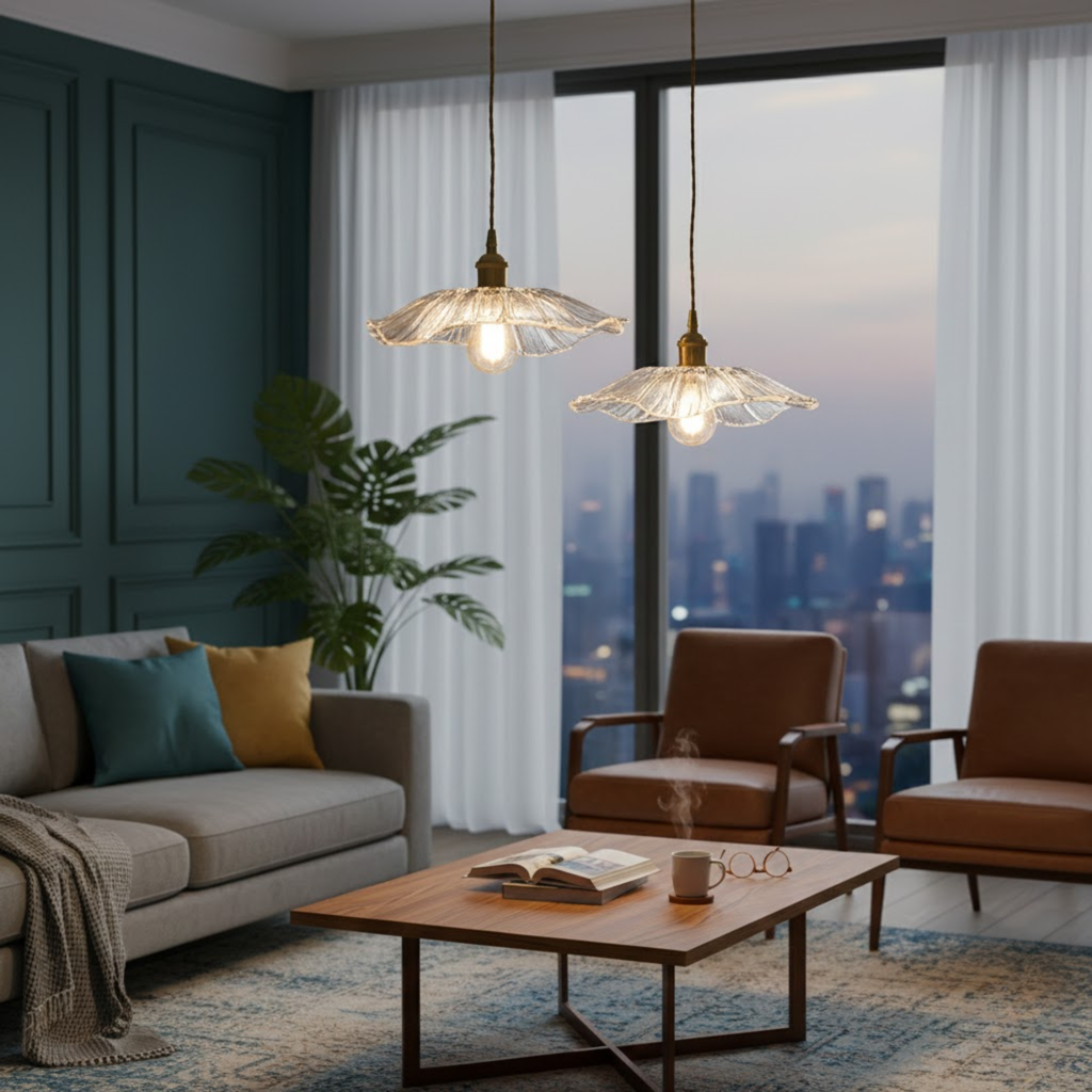 Klassieke bloemvormige glazen hanglamp