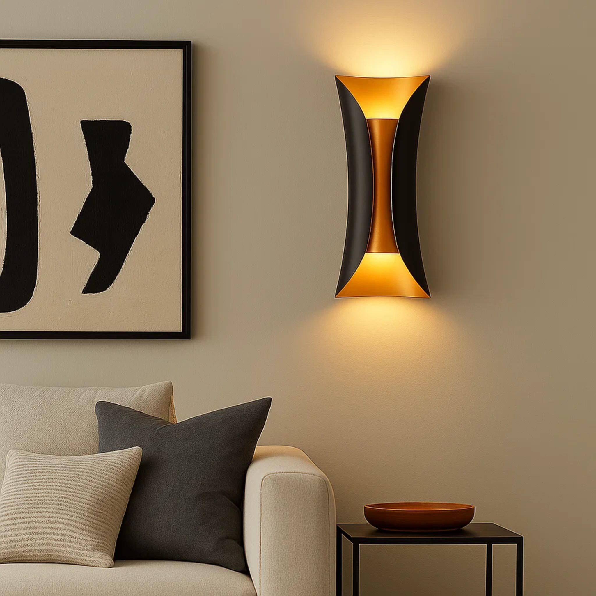 Moderne wandlamp met gebogen ontwerp in zwart-metallic afwerking