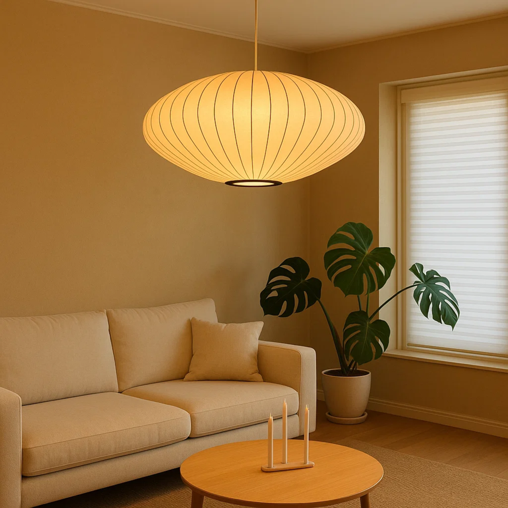 Suspension Japandi avec abat-jour en tissu doux