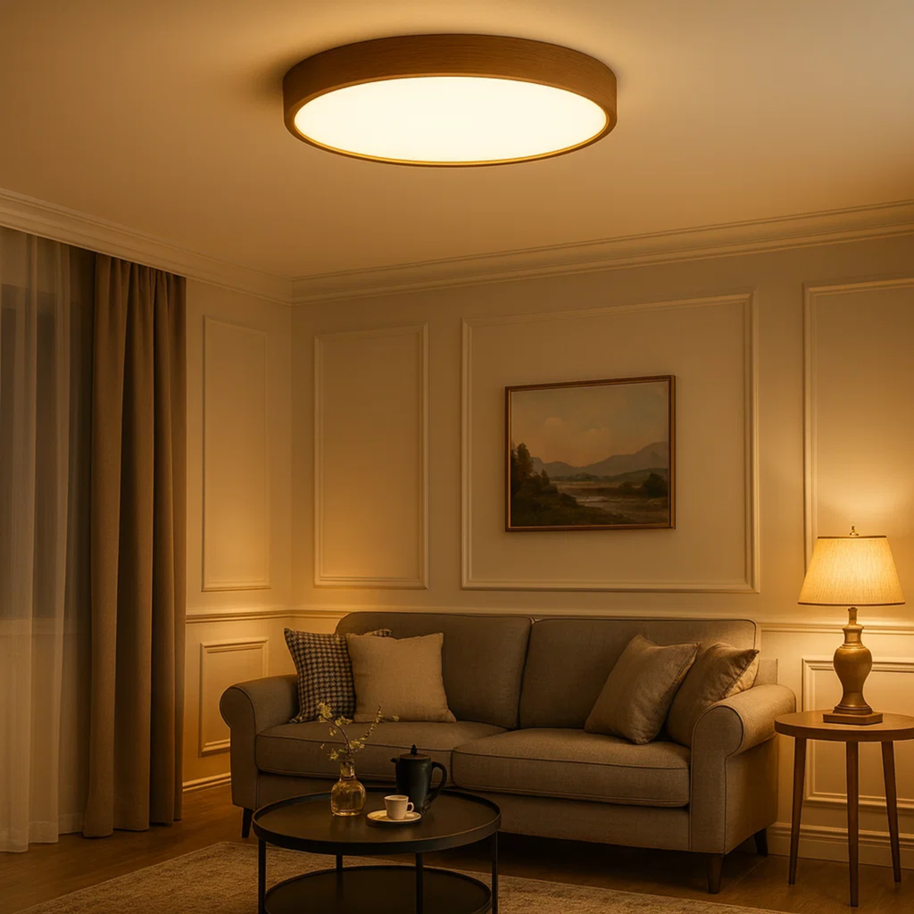 Minimalist wood-look ceiling lamp