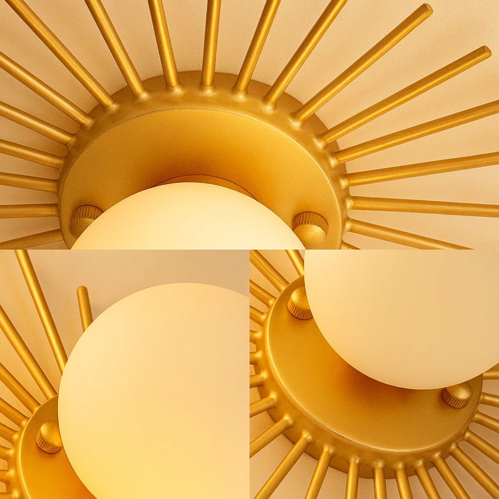 Modern Gold-Colored Ceiling Lamp with Spherical Frosted Glass Shade
