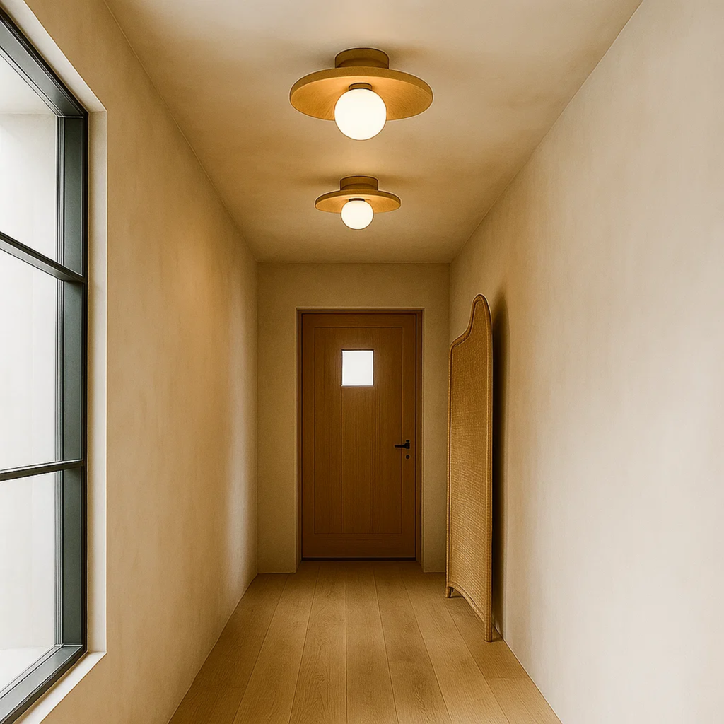 Ceiling Lamp with Shallow Bowl-Shaped Shade in Japandi Style