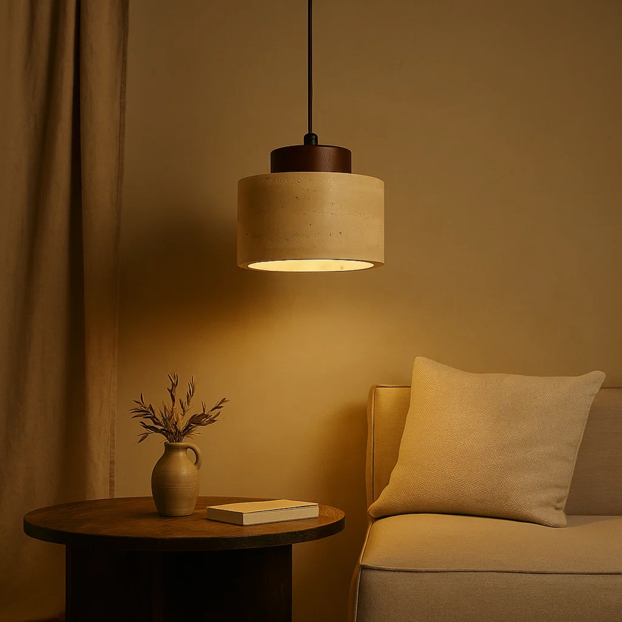 Travertine pendant lamp for a natural atmosphere