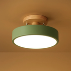 Scandinavian Ceiling Lamp with Low Iron Base and Wooden Drum Shade