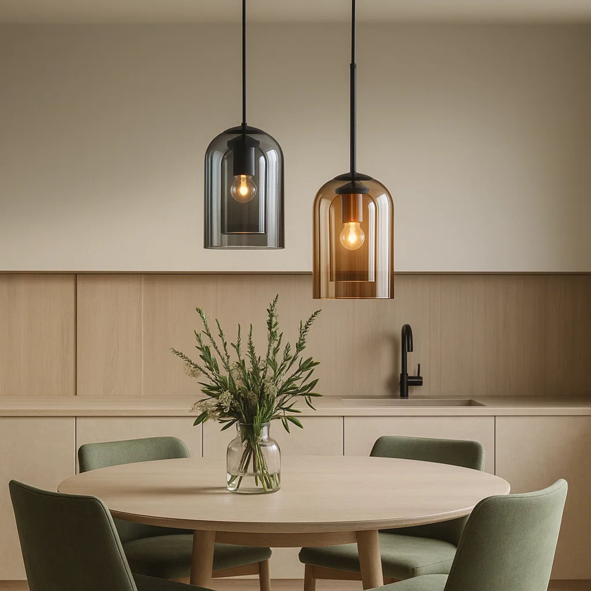 Moderne hanglamp met dubbele glazen kap