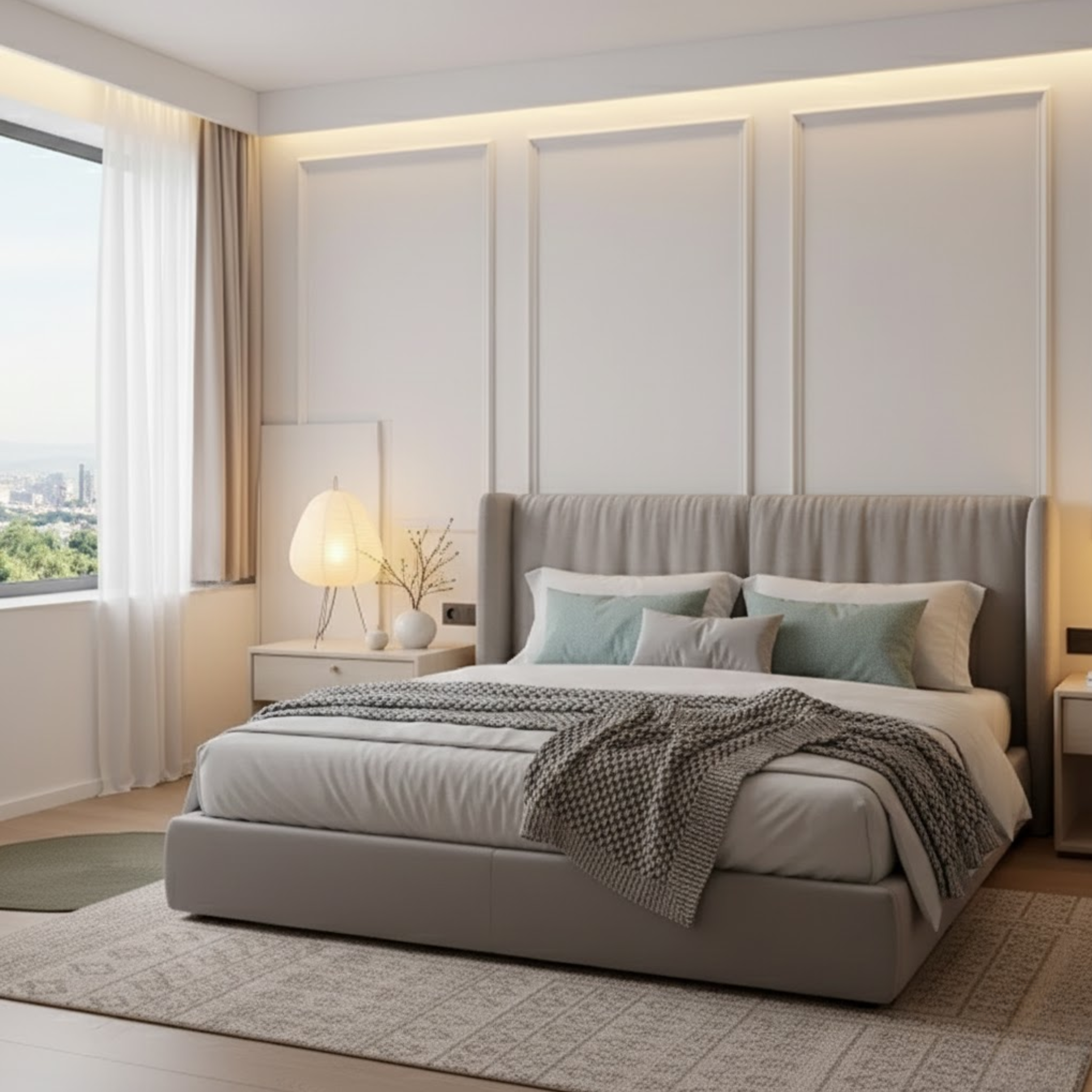 Japandi witte tafellamp met rijstpapieren kap