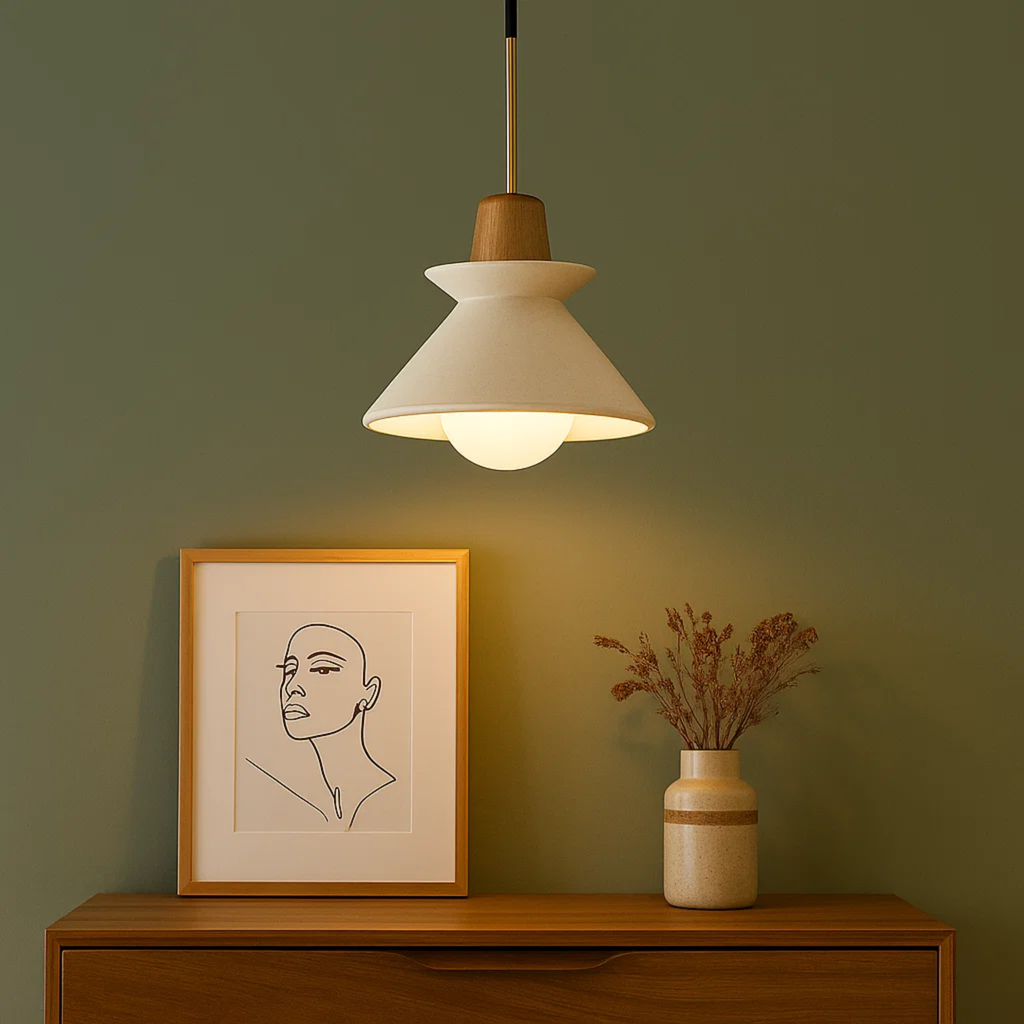 White Japandi Pendant Lamp with Bowl-Shaped Shade
