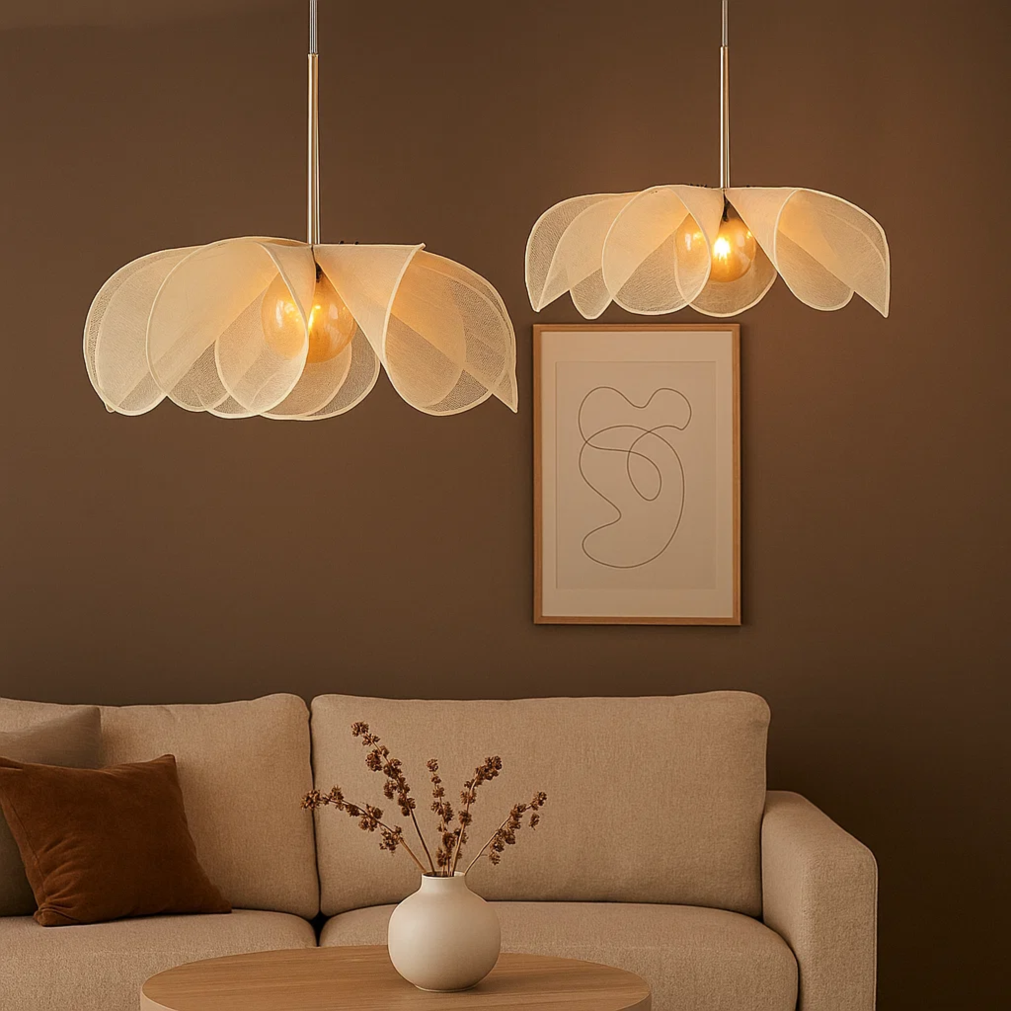 Bloemvormige plafondlamp van stof