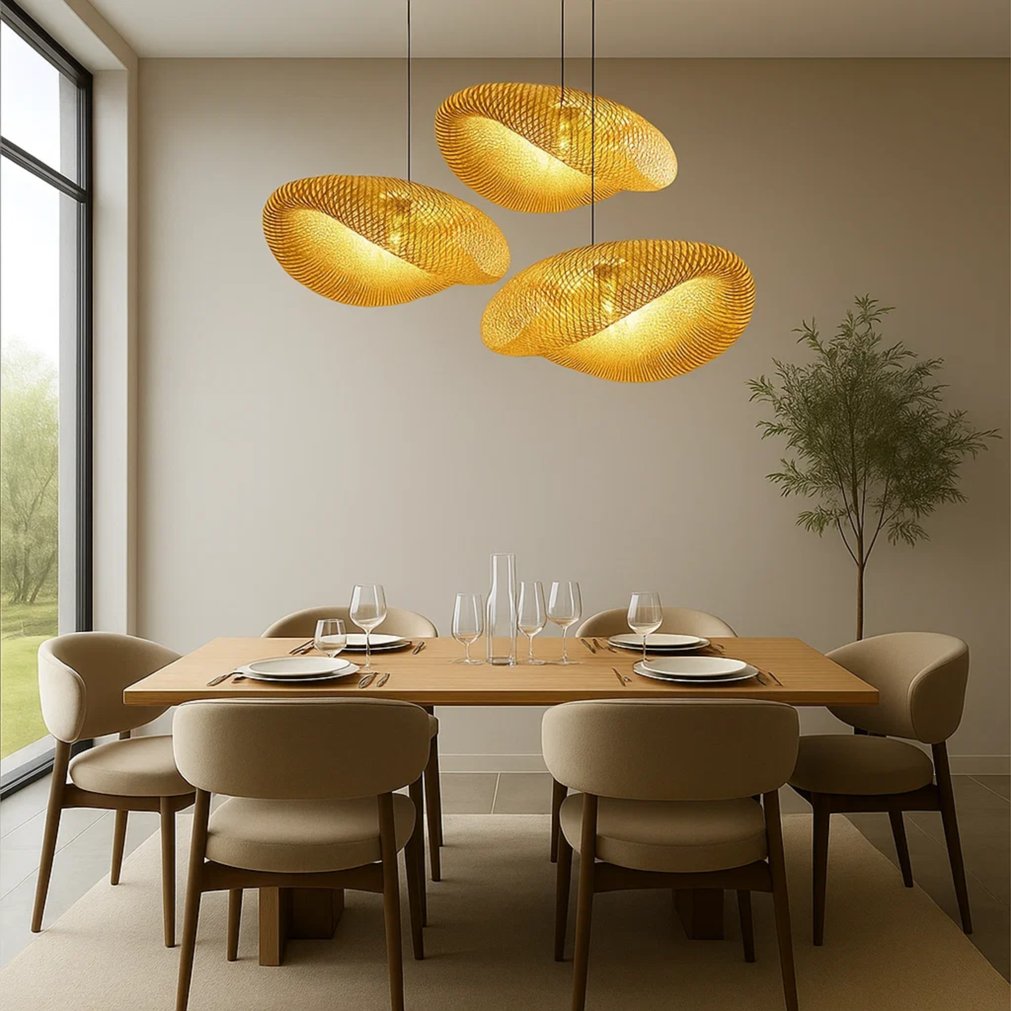 Warme bamboe plafondlamp voor een rustige sfeer