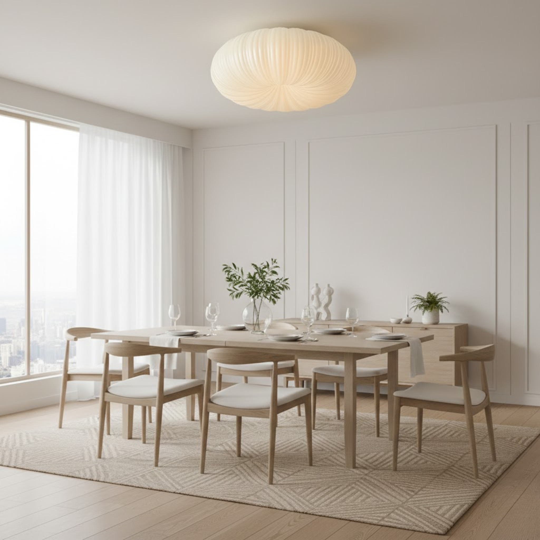 Japandi golvende plafondlamp met gebogen kap