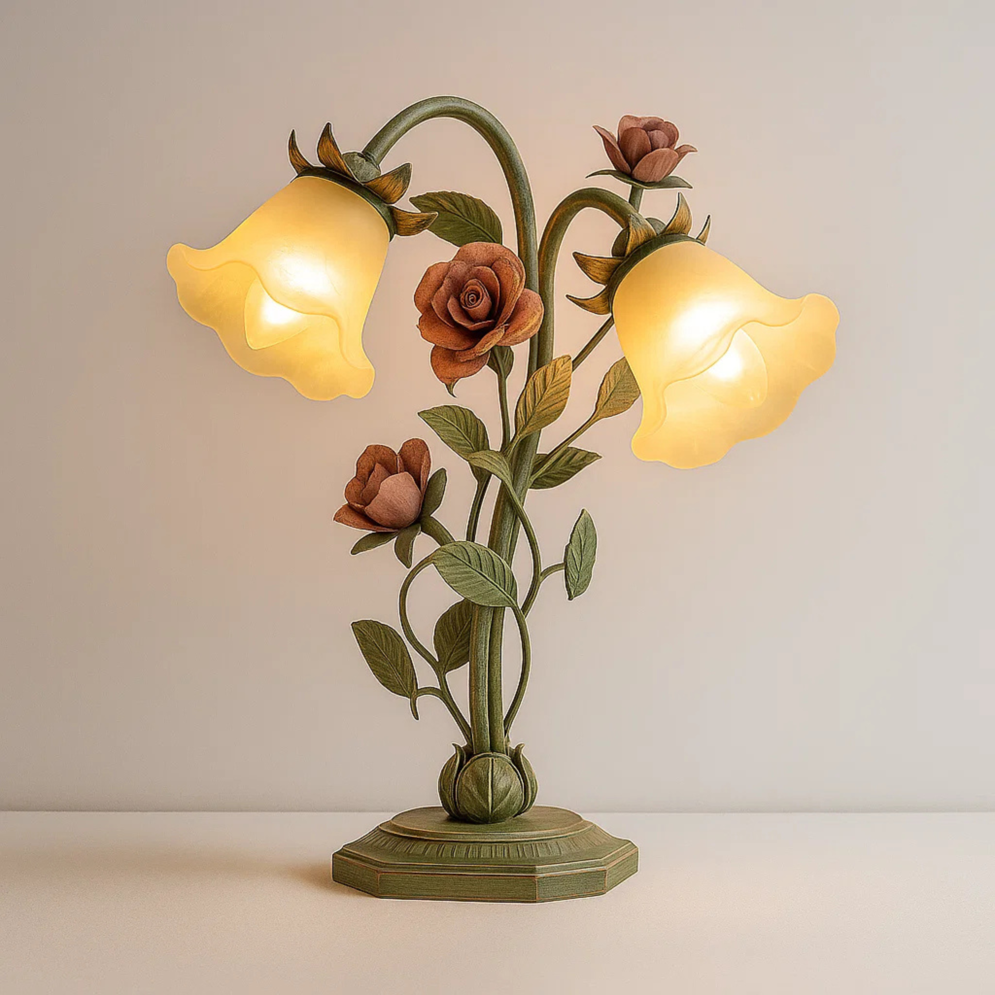 Bedlamp met uitlopende kap en bloemmotief