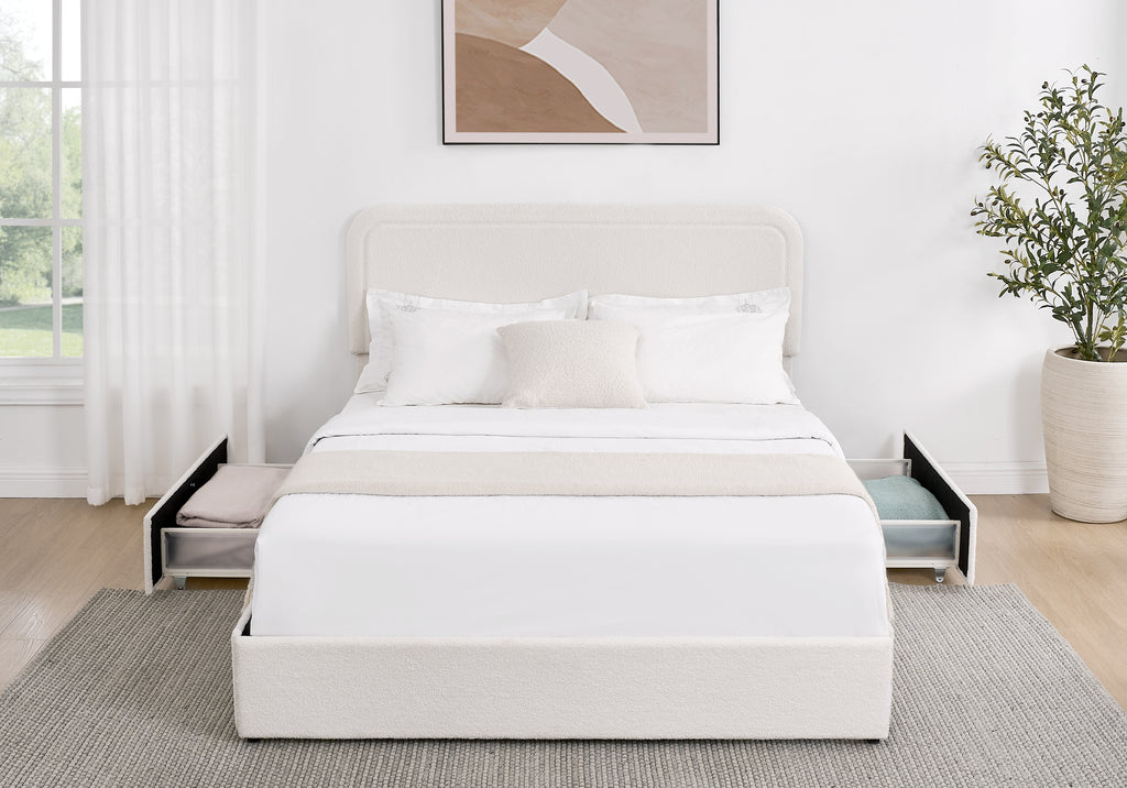 Kirsten Curved Boucle Queen Platform Bed Frame