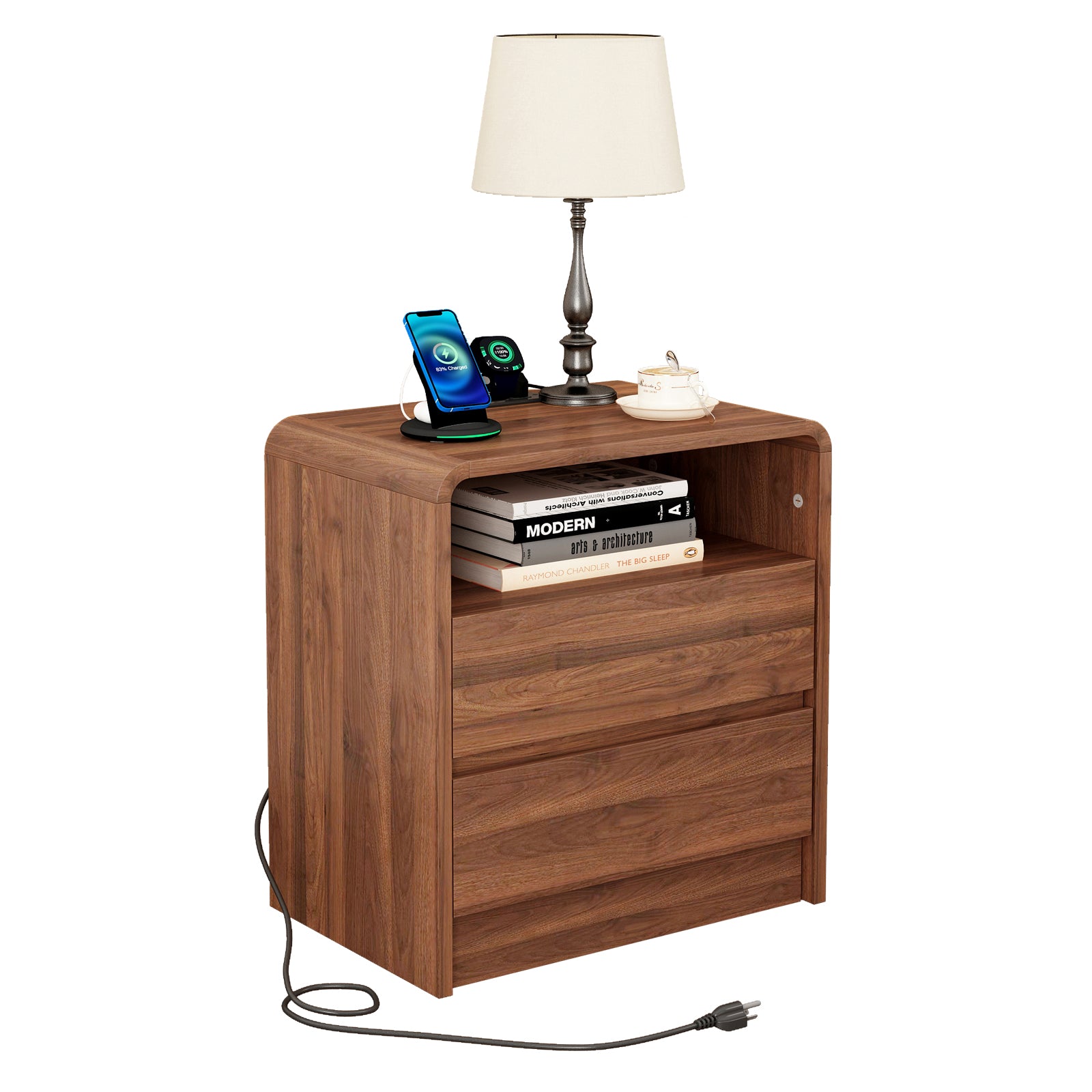 Rune Curved Walnut Nightstand
