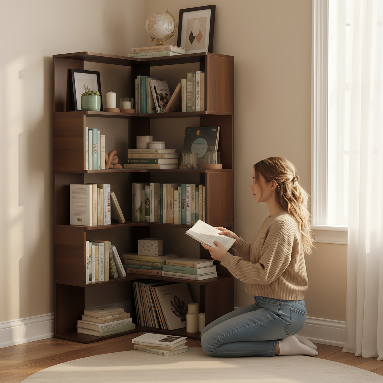 Maja Corner Walnut Bookshelf