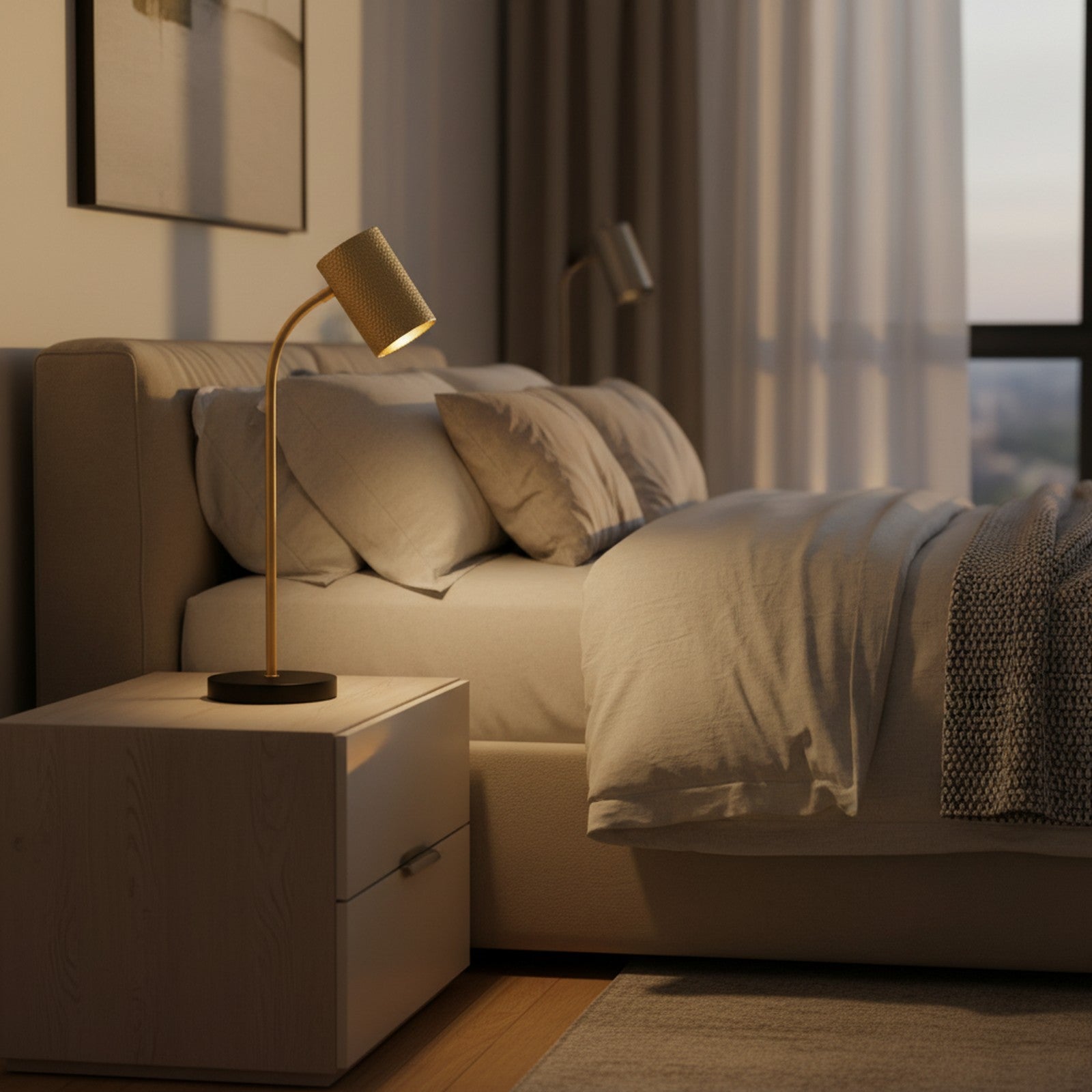 Cairo Table Lamp on bedside table in luxurious bedroom