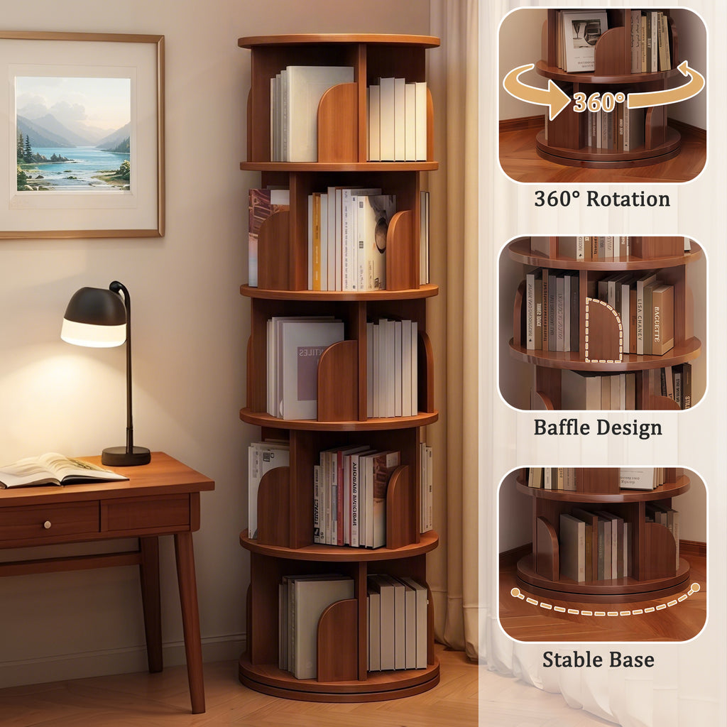 Dagrun Rotating Walnut Bookshelf