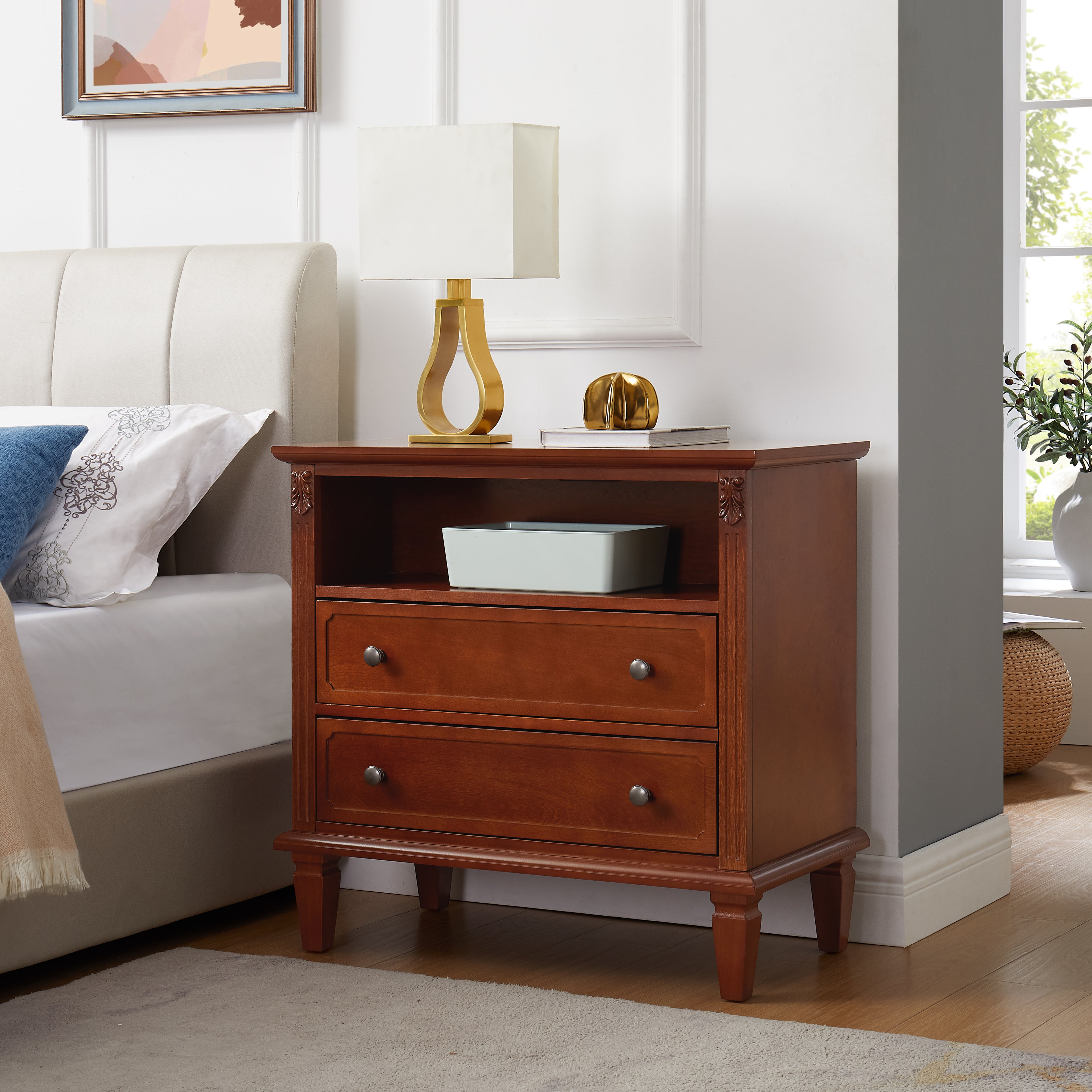 Anselm Fluted Solid Wood Nightstand