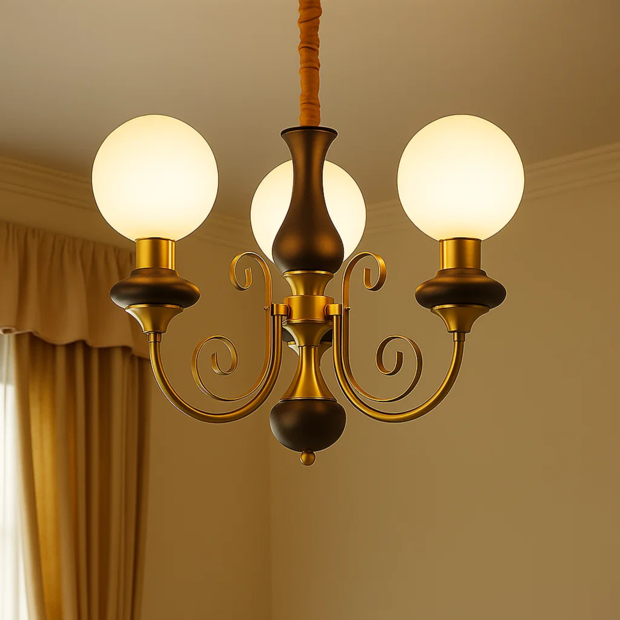 klassieke elegante kroonluchter met ronde witte bollen