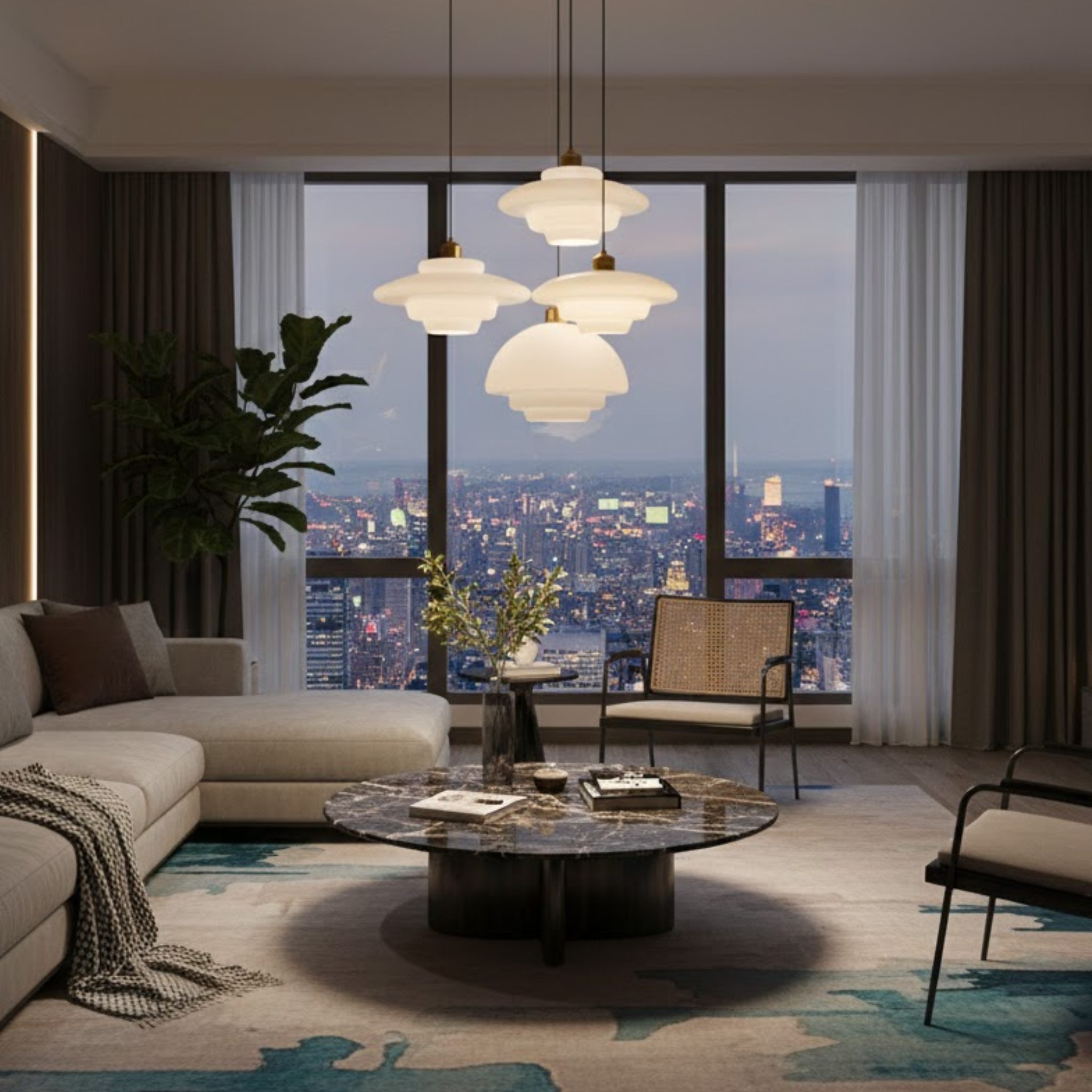 Witte glazen hanglamp in mid-centurystijl