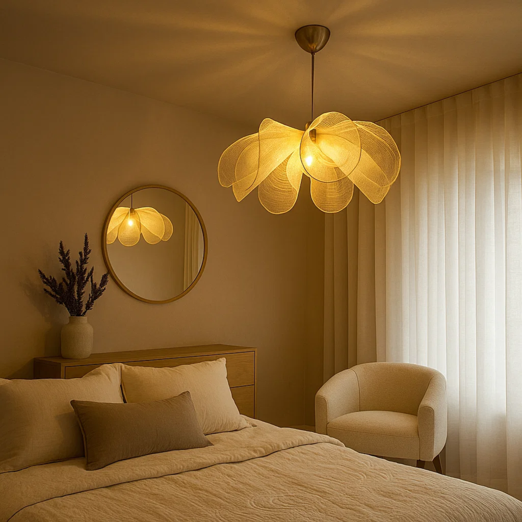 Bloemvormige plafondlamp van stof