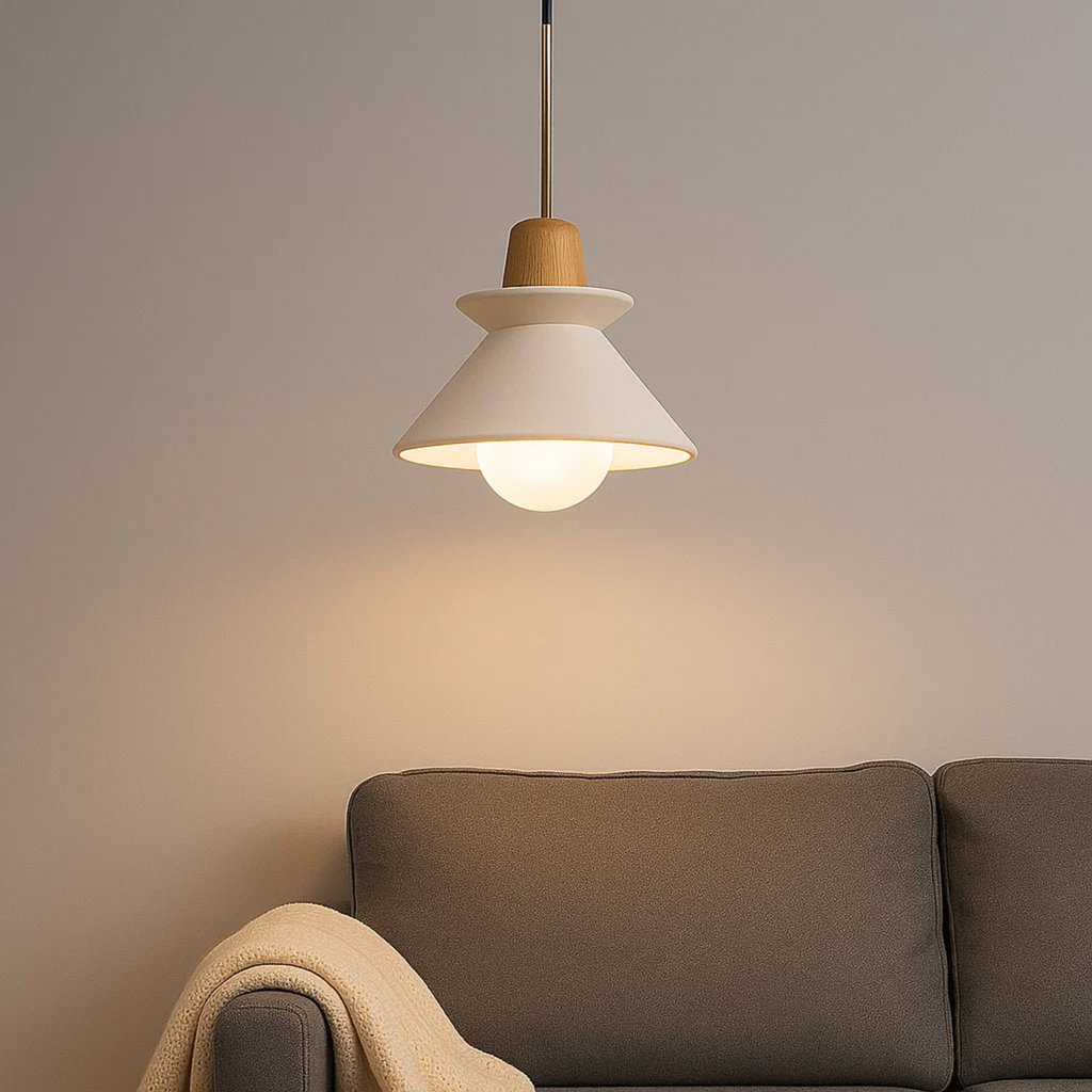 White Japandi Pendant Lamp with Bowl-Shaped Shade