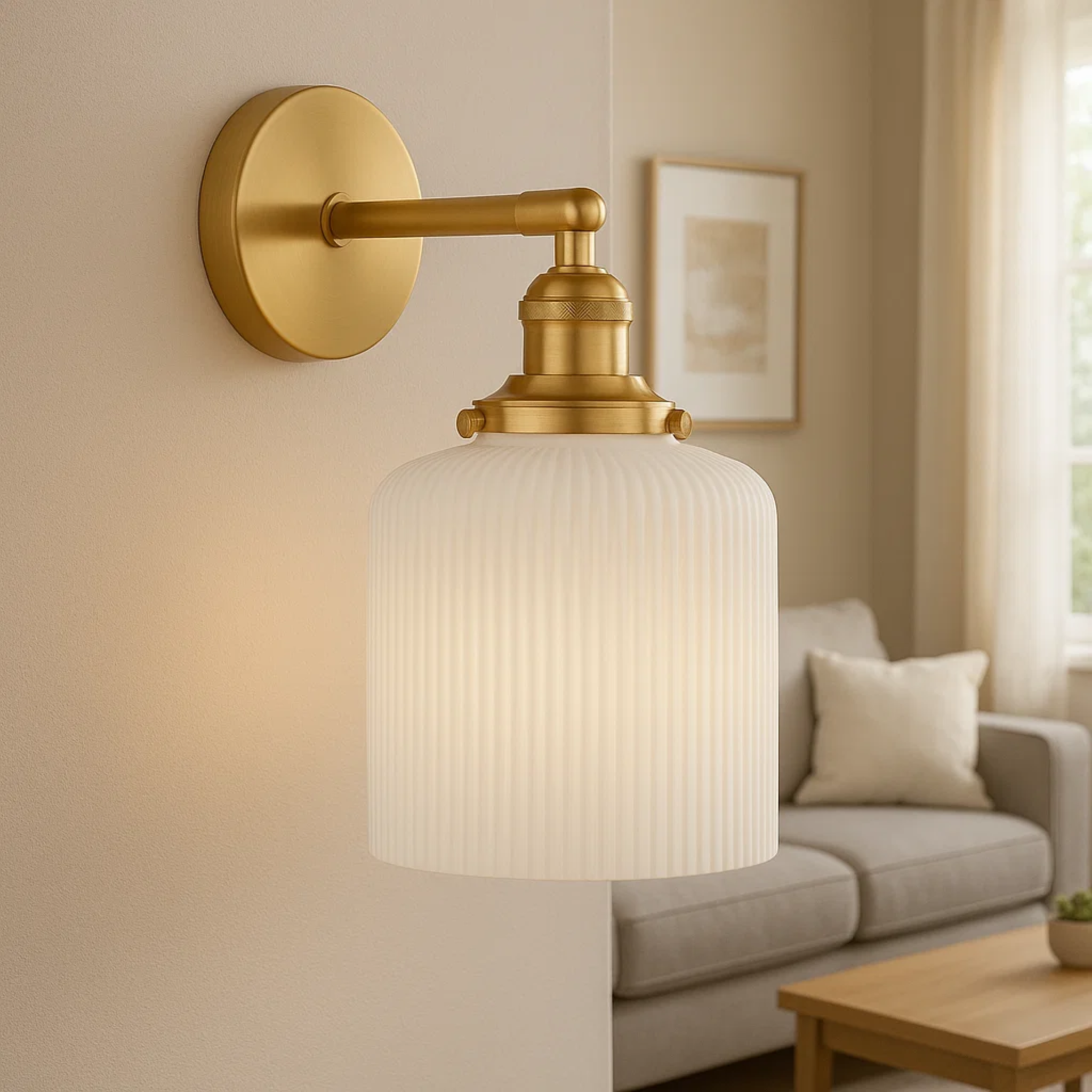 Moderne porseleinen wandlampen in messingkleur met wit